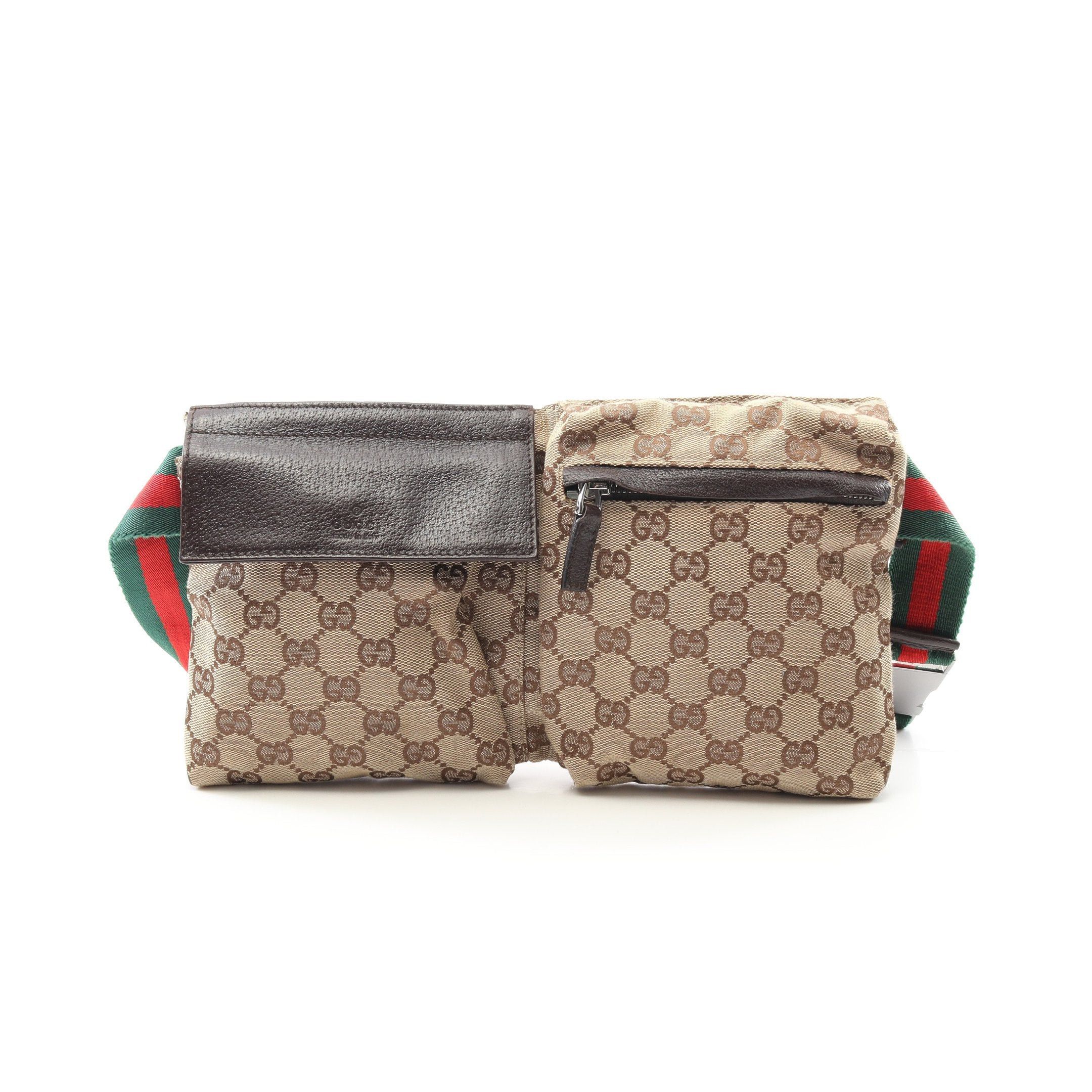 Gucci Gucci Gg Canvas Body Bag Waist Leather Beige Dark Brown Size ONE SIZE - 1 Thumbnail