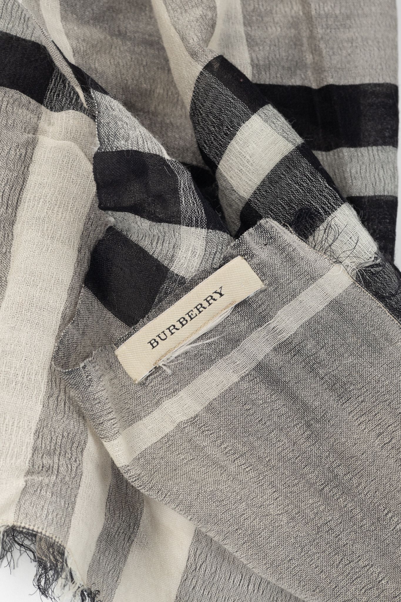 Burberry Burberry Grey Check Gauze Eyelash-Fringe Scarf Size ONE SIZE - 3 Thumbnail