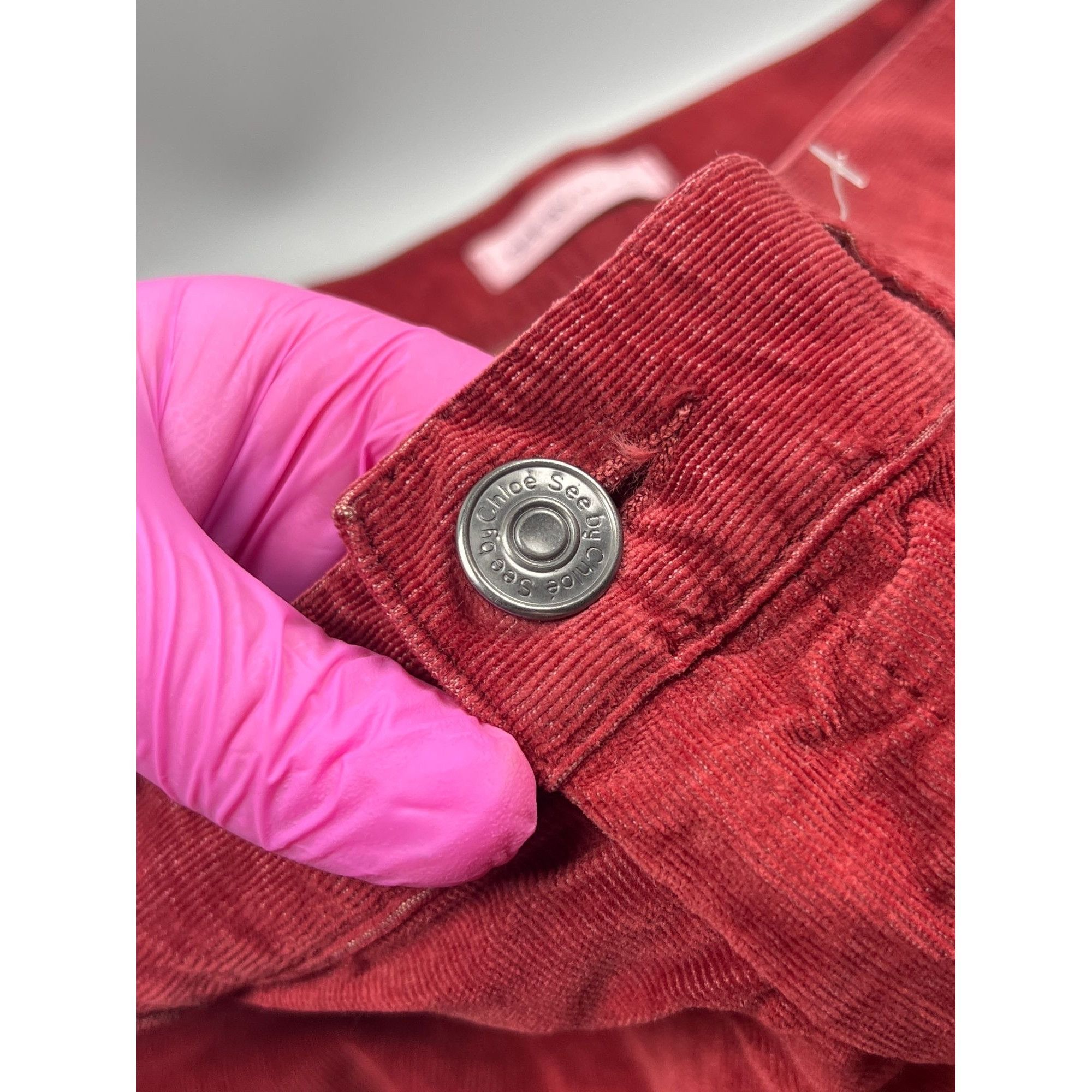 See by Chloe See By Chloe Low Waist Red Corduroy Pants (Y0887) Size 24" / US 00 / IT 34 - 4 Thumbnail