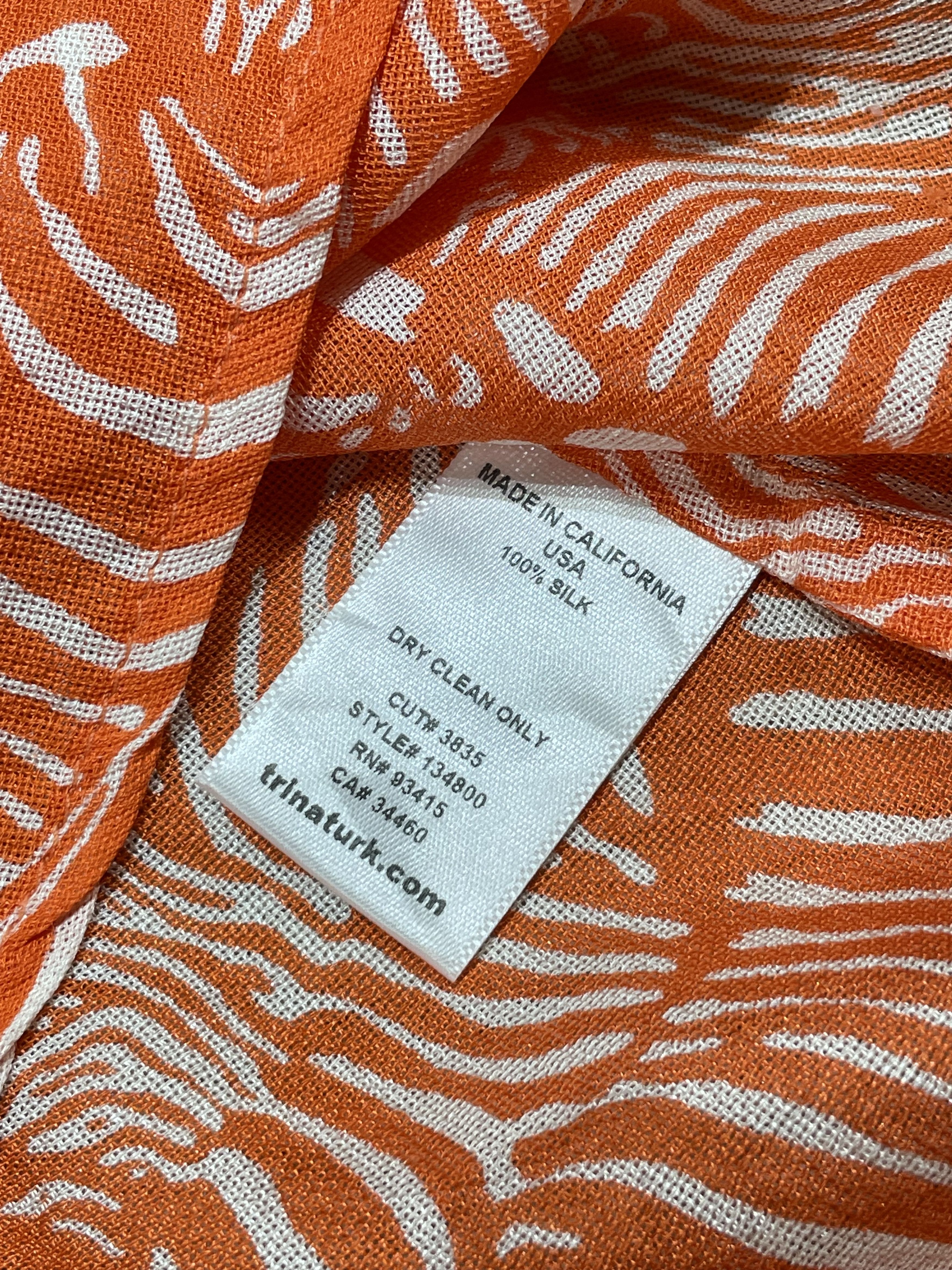 Trina Turk Orange White Zebra Silk Tank Top Size L / US 10 / IT 46 - 6 Thumbnail