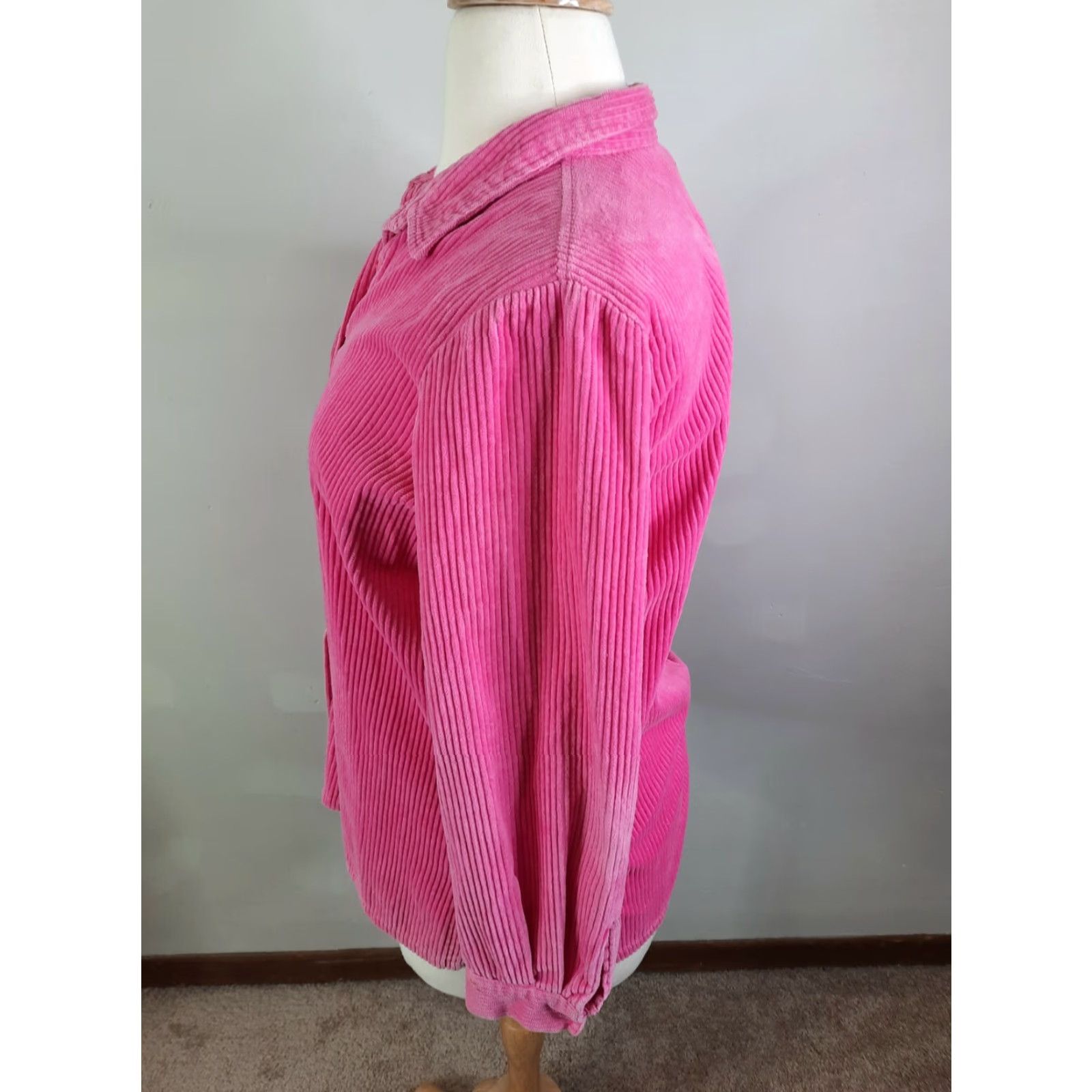 Pinko VINTAGE Cotton Corduroy Button-Up Shirt Pink Long Sleeve Relaxed L Women's 90s Theme Mens Girls Size L / US 10 / IT 46 - 6 Thumbnail