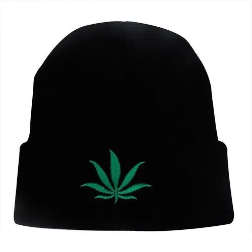 Hats Black Color Weed Leaf Beanie Hat, Men's Product Image