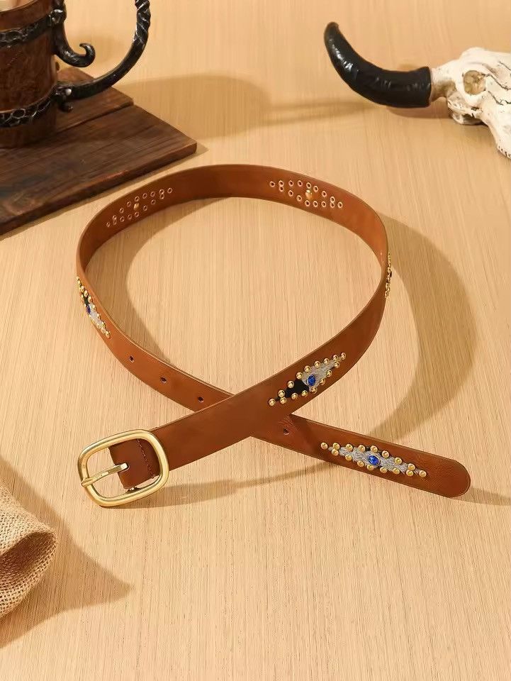 Japanese Brand Brown studded western style 92 cm Size 32 - 3 Thumbnail