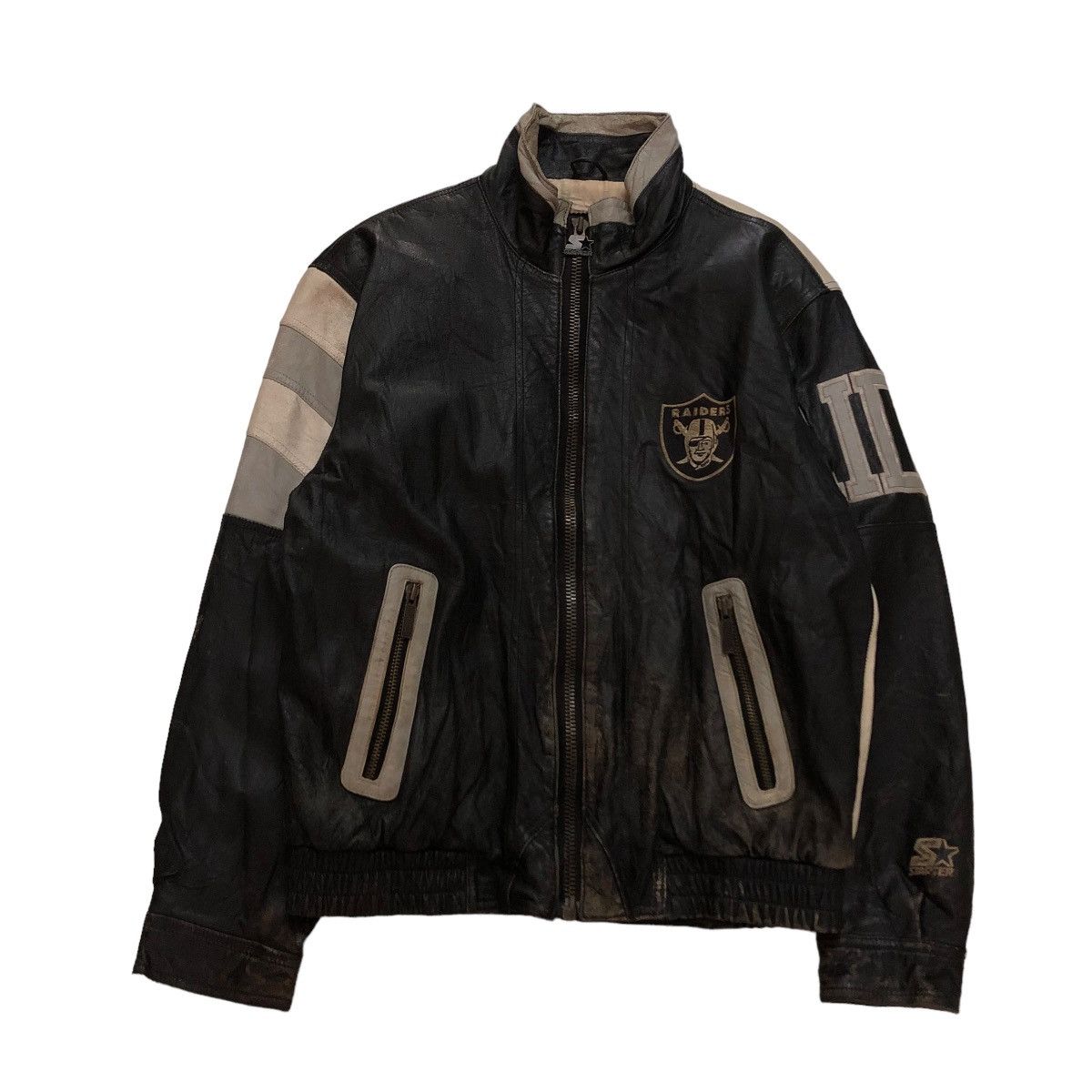 Starter 🔥VINTAGE LEATHER JACKET STARTER RAIDERS NFL BIG LOGO Size US M / EU 48-50 / 2 - 2 Thumbnail