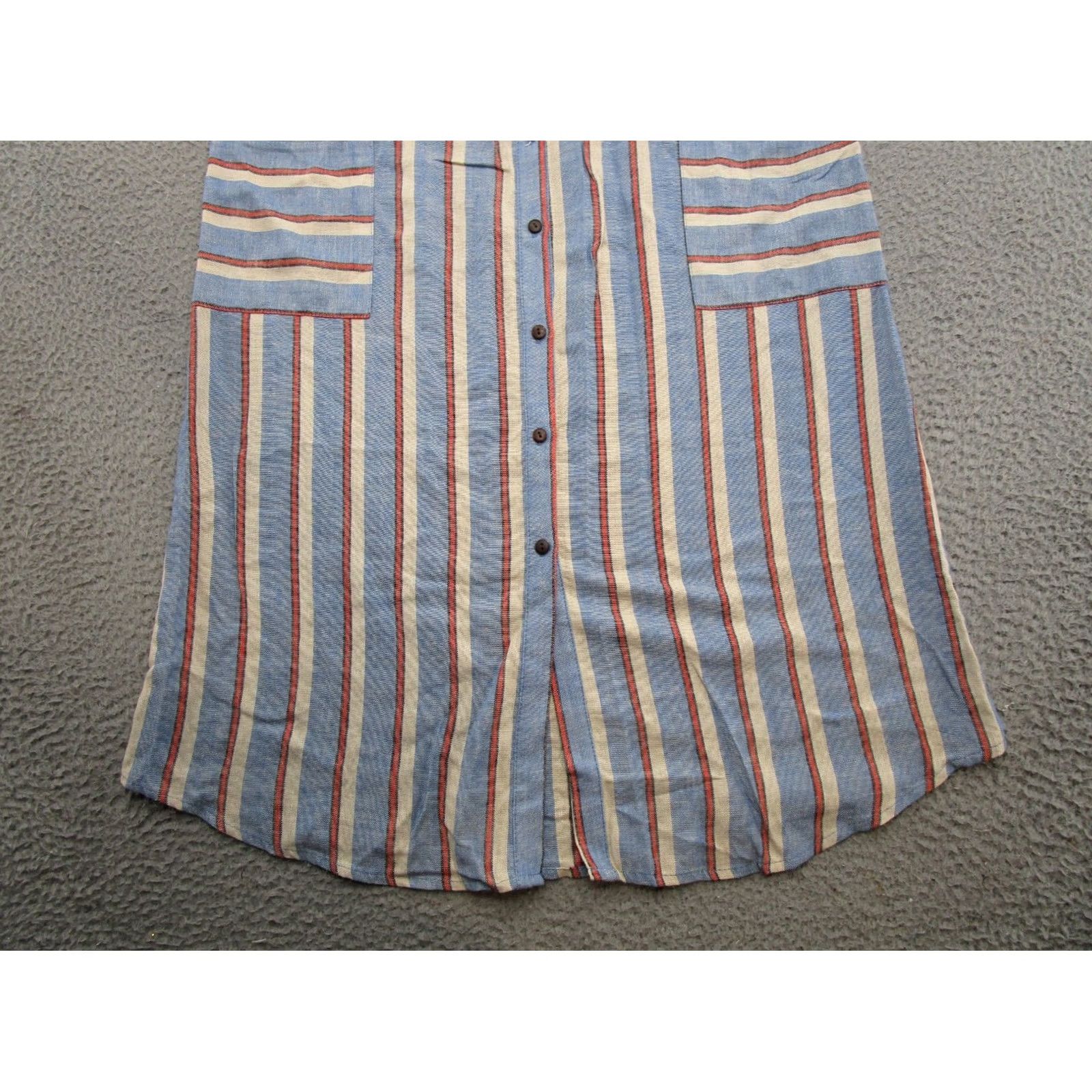 Vintage Monteau Shirt Dress Blue Striped Pockets Midi Linen Blend Size L Women’s Size L / US 10 / IT 46 - 2 Thumbnail