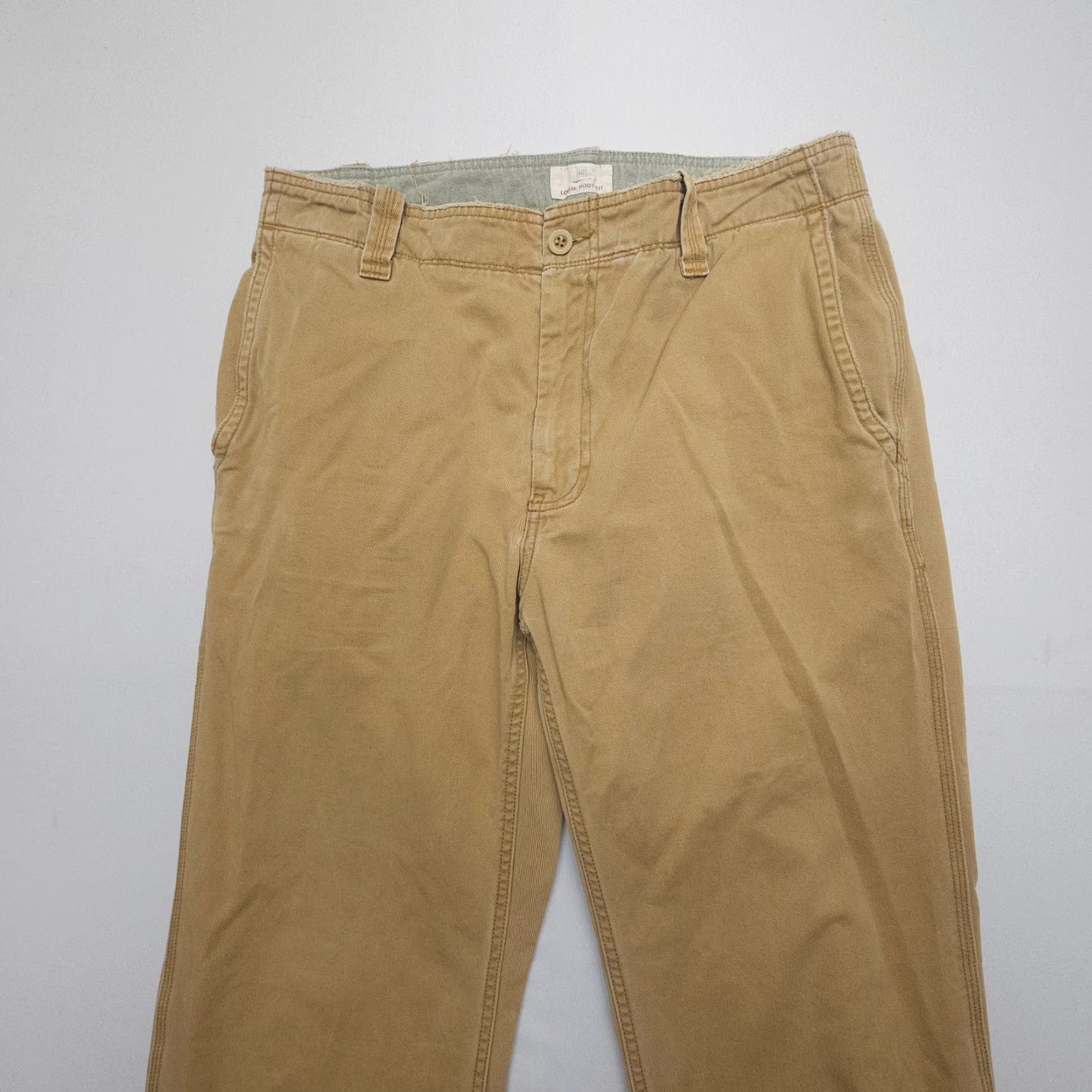 Gap Gap Pants Khakis Mens 34 x 34 Tan Brown Cotton Twill 90s Outdoor Logo Pocket Regular Straight Front Jeans N/A Size US 34 / EU 50 - 4 Thumbnail