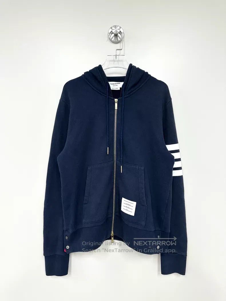 Thom Browne Thom Browne Navy Blue Striped Four Bar Zip Hooded Sweatshi Size US S / EU 44-46 / 1 - 1 Thumbnail