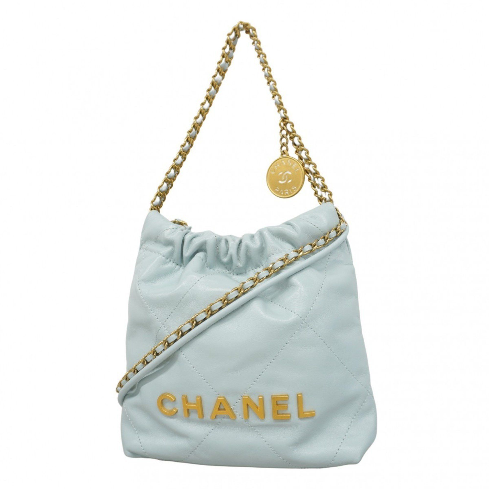 Chanel Shoulder Bag Chain 22 Calfskin Blue Women's