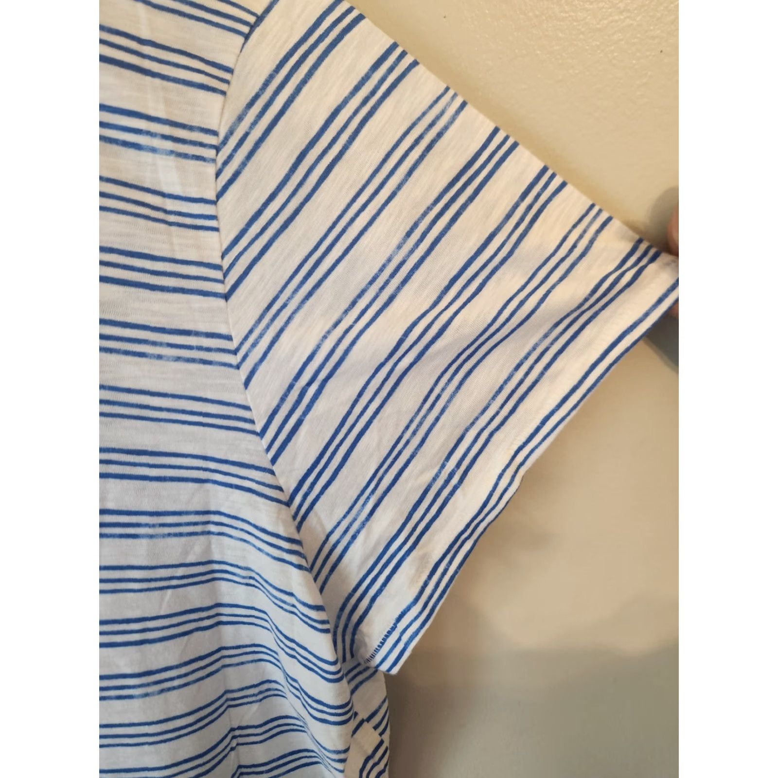 Vintage Sonoma Blue White Stripe Short Sleeve V-Neck T-Shirt 5X Plus Size XXL / US 16-18 / IT 52-54 - 4 Thumbnail