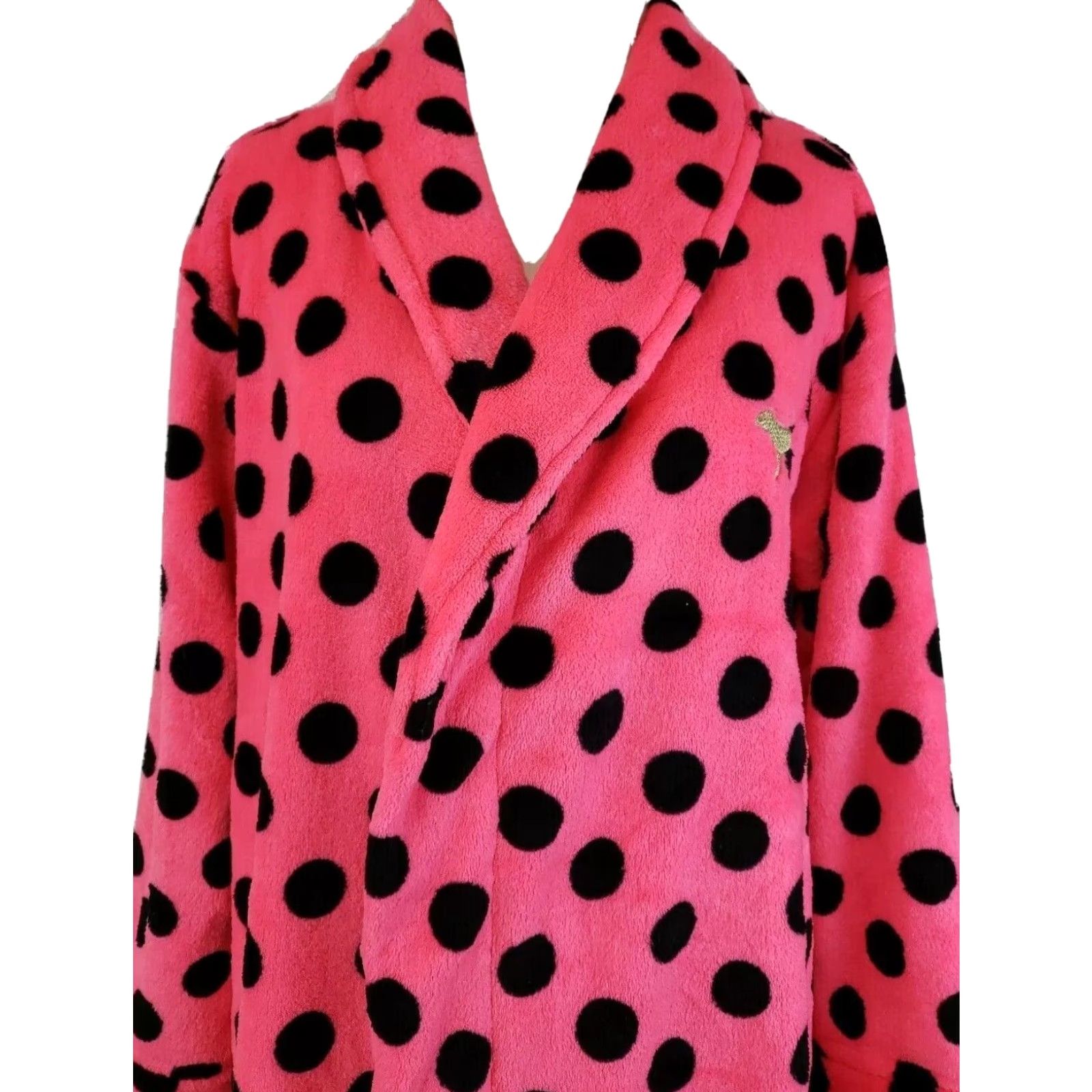 Pinko VINTAGE PINK Victoria's Secret Robe Womens XS/S Pink Polka Dot Kimono Sleepwear Ladies Lightweight Fleece Size ONE SIZE - 2 Thumbnail