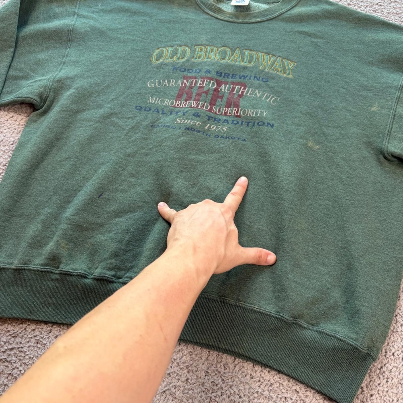 Jerzees Vintage 90's Old Broadway Brewery Green Crewneck Sweatshirt Size US XL / EU 56 / 4 - 6 Thumbnail