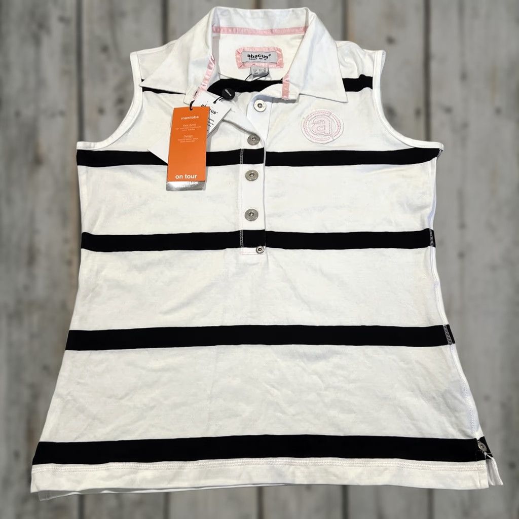 Vintage Black & White Abacus Manitoba Sleeveless Polo M Womens Black White Stripes Solheim Cup New Tag Size M / US 6-8 / IT 42-44 - 1 Thumbnail