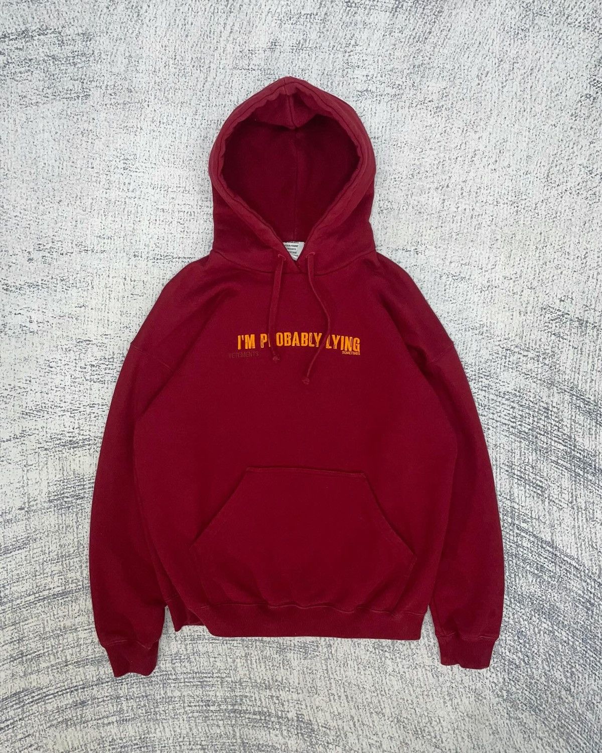 image of Vetements Fw19 “I’M Probably Lying” Hoodie in Red, Men's (Size Small)