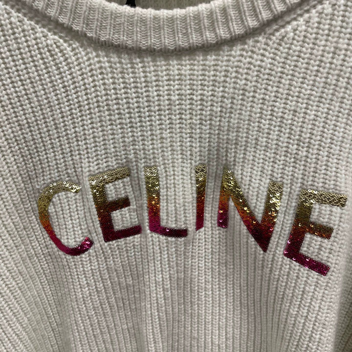 Celine Celine cream beaded large logo wool sweater M new Size M / US 6-8 / IT 42-44 - 4 Thumbnail