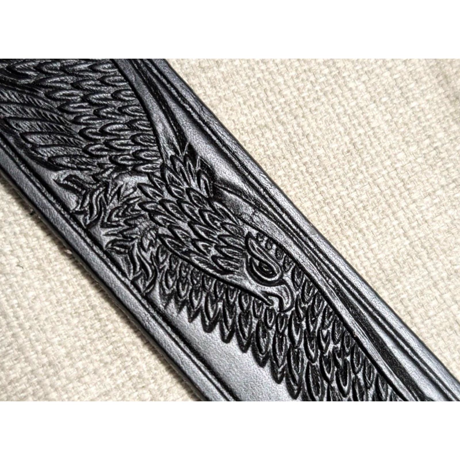 Vintage VINTAGE handcrafted western belt EAGLE buckle 42 belt Men Cowhide Leather Tooled Studded 1-1/2" Width Black 1980's Mens Size 42 - 4 Thumbnail