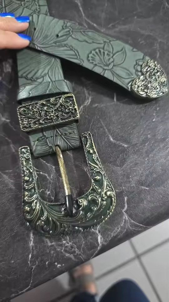 Japanese Brand FLORAL Embossed PU Leather Belt- 110 cm Size 32 - 3 Thumbnail