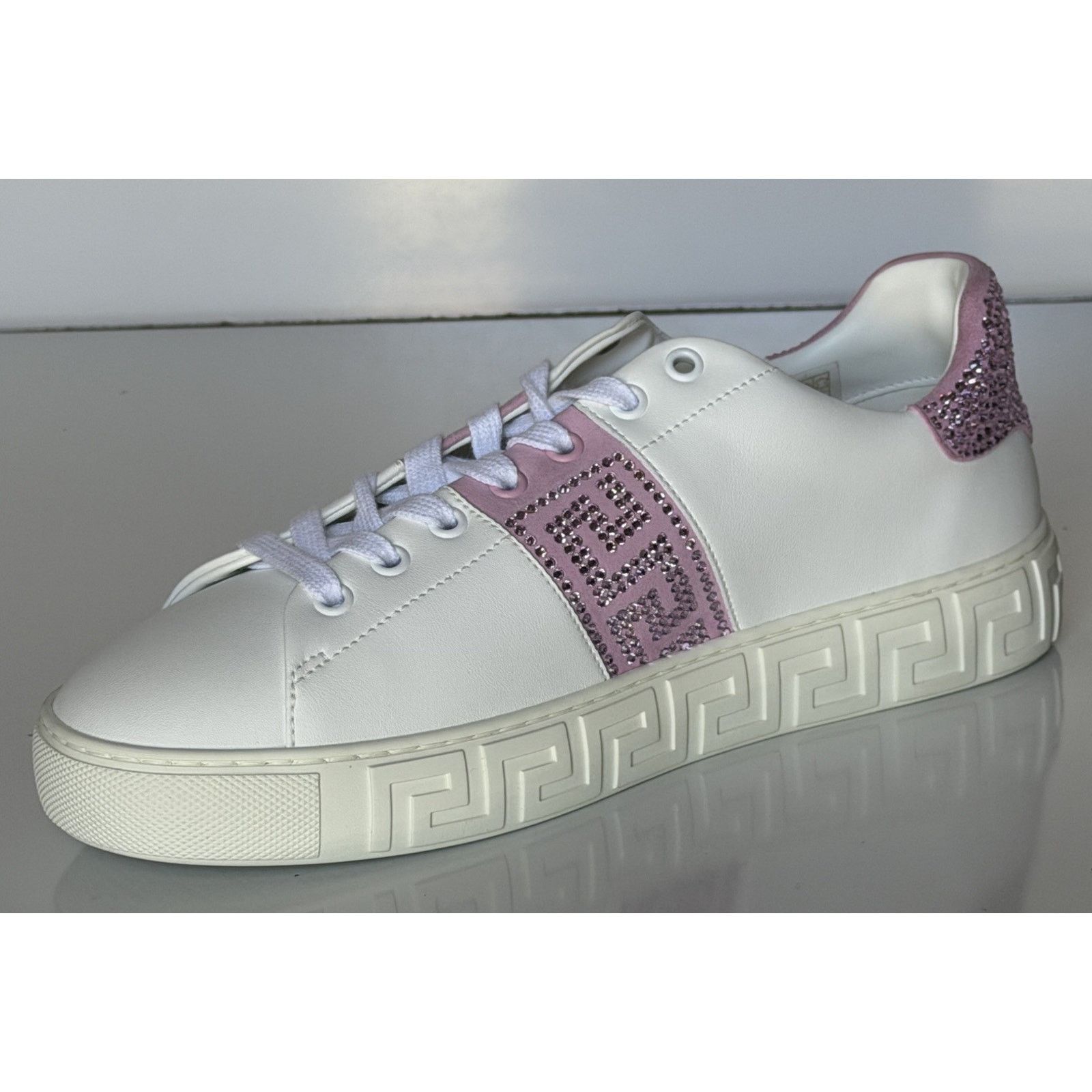 Versace Versace Crystal Greek Leather Sneakers 10 US (40) 1013568 Size US 10 / IT 40 - 8 Thumbnail