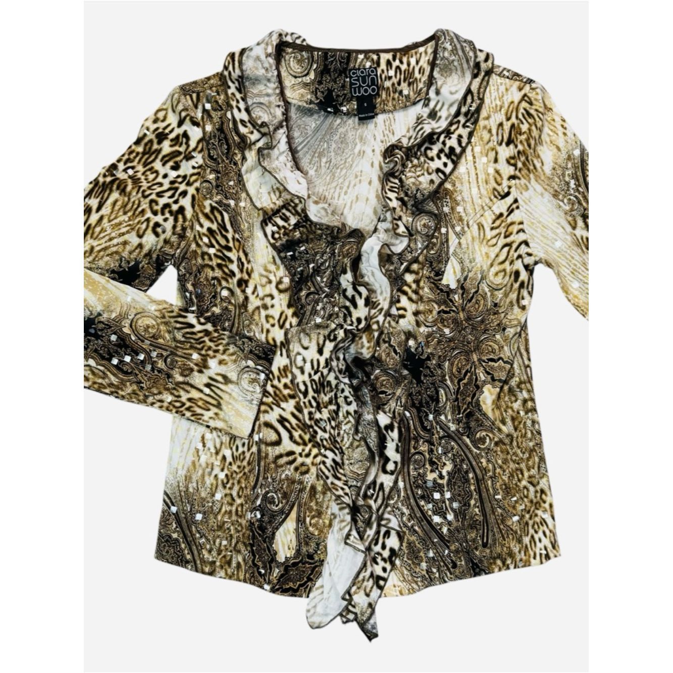 Other Clara Sun Woo Animal Print Ruffle Zip Front Blouse Size Z Size S / US 4 / IT 40 - 2 Thumbnail