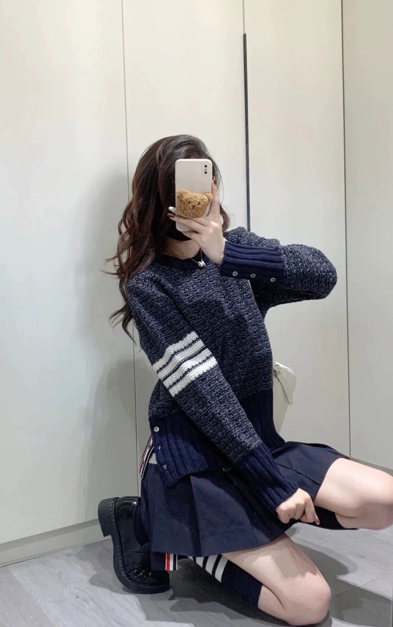 Thom Browne Thom browne Size 3 Blue four-bar pullover sweater 2503-Nex Size L / US 10 / IT 46 - 9 Thumbnail