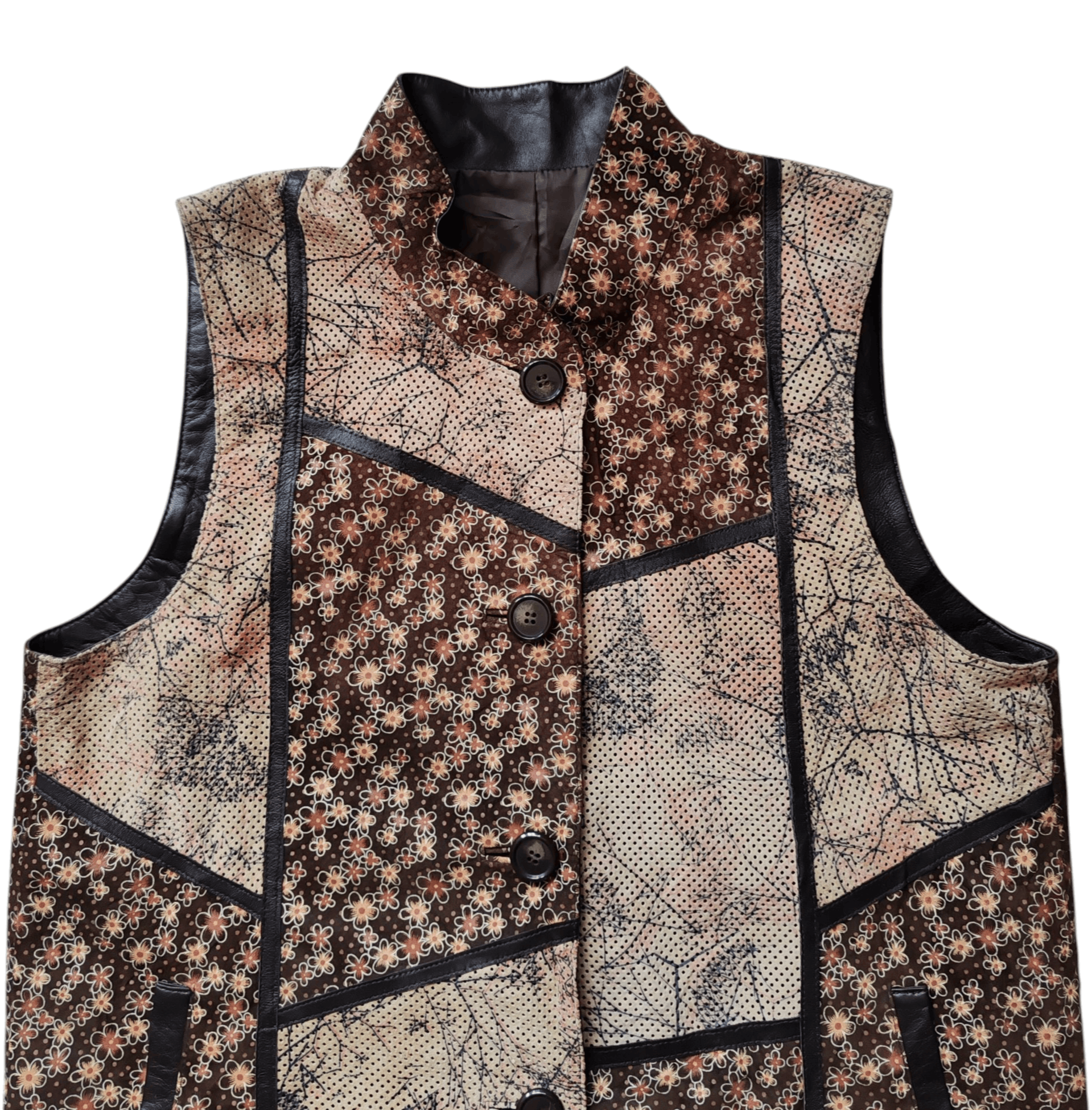 Leather Vintage Japan Suede Leather Vest jacket Abstract Sakura Size ONE SIZE - 5 Thumbnail