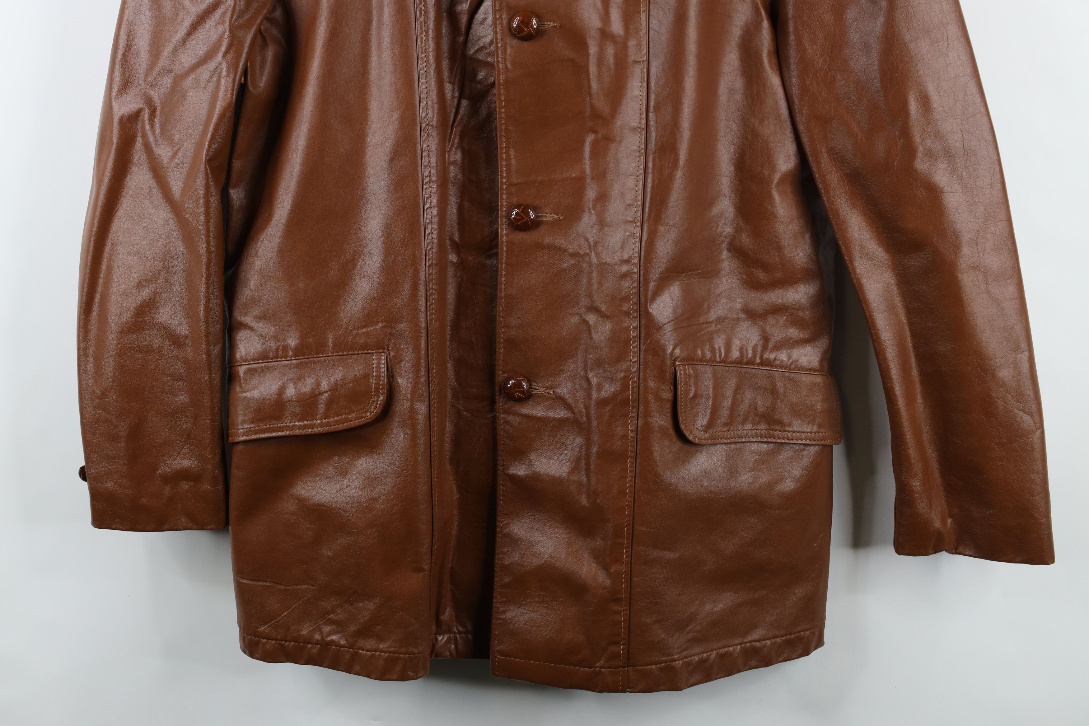Vintage Vintage 70s Streetwear Lined Leather Button Jacket Brown USA Size US L / EU 52-54 / 3 - 3 Thumbnail