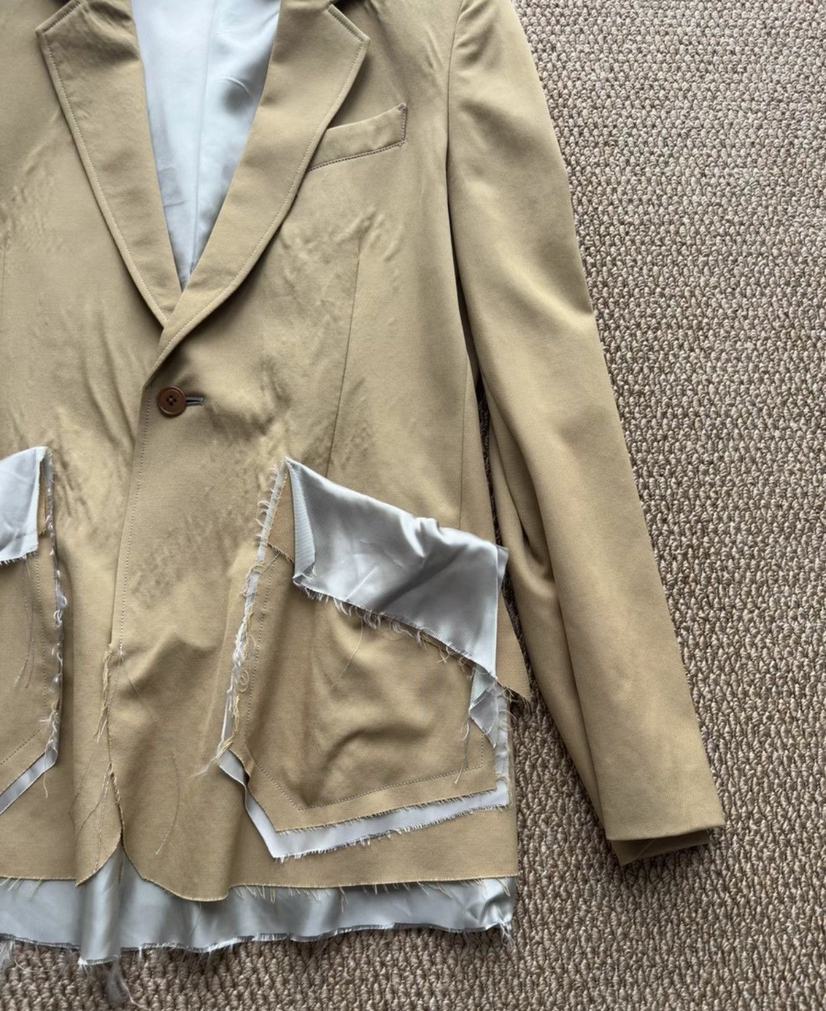 Sulvam Sulvam Khaki Deconstructed Blazer with Raw Edges K23 Size US M / EU 48-50 / 2 - 2 Thumbnail