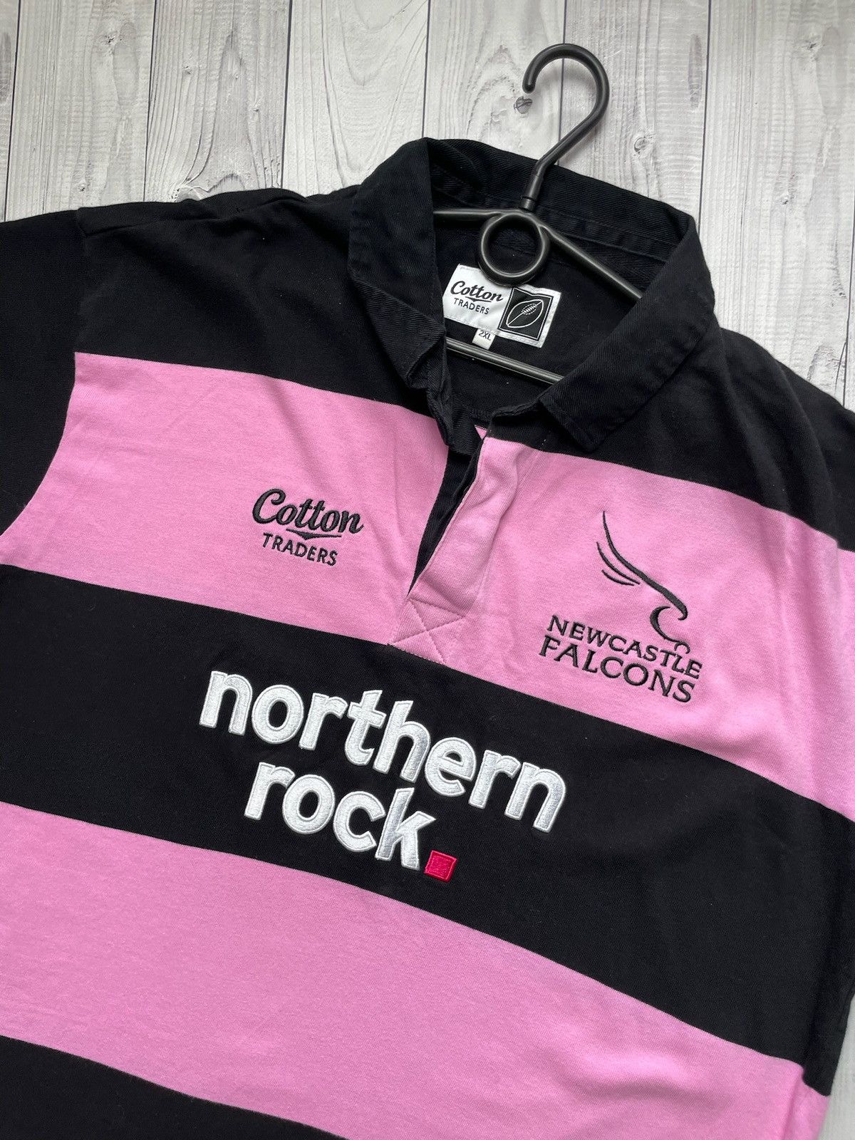Vintage Vintage New Castle Falcons rugby jersey pink striped rare Size US XXL / EU 58 / 5 - 2 Thumbnail