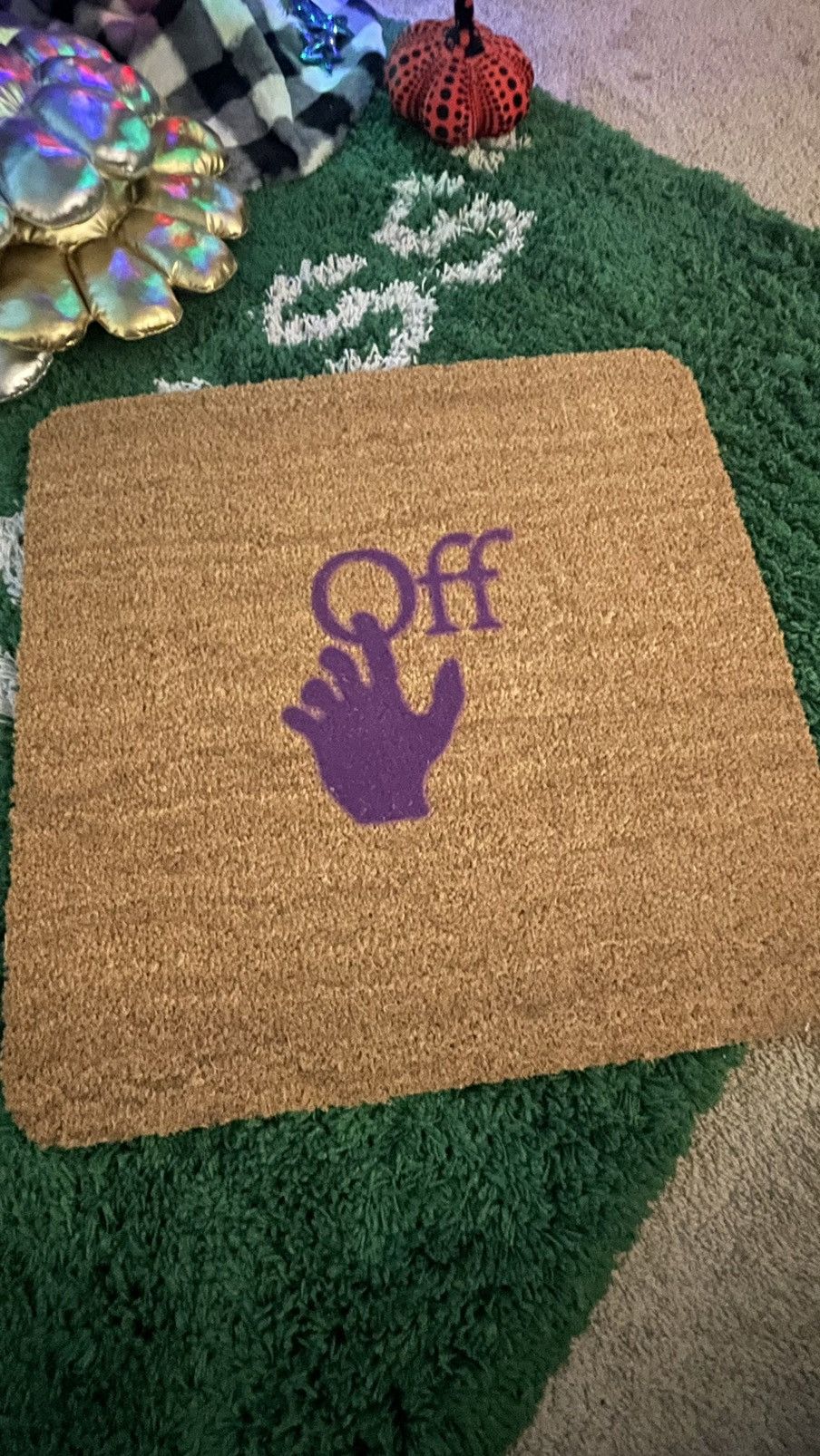 image of Off White Virgil Off Hand Purple Door Mat Rug in Brown, Men's