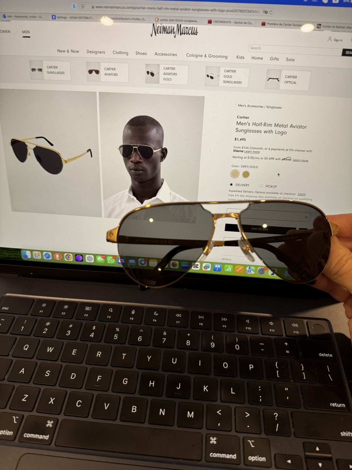 Cartier Cartier Men's Half-Rim Metal Aviator Sunglasses with Logo Size ONE SIZE - 5 Thumbnail