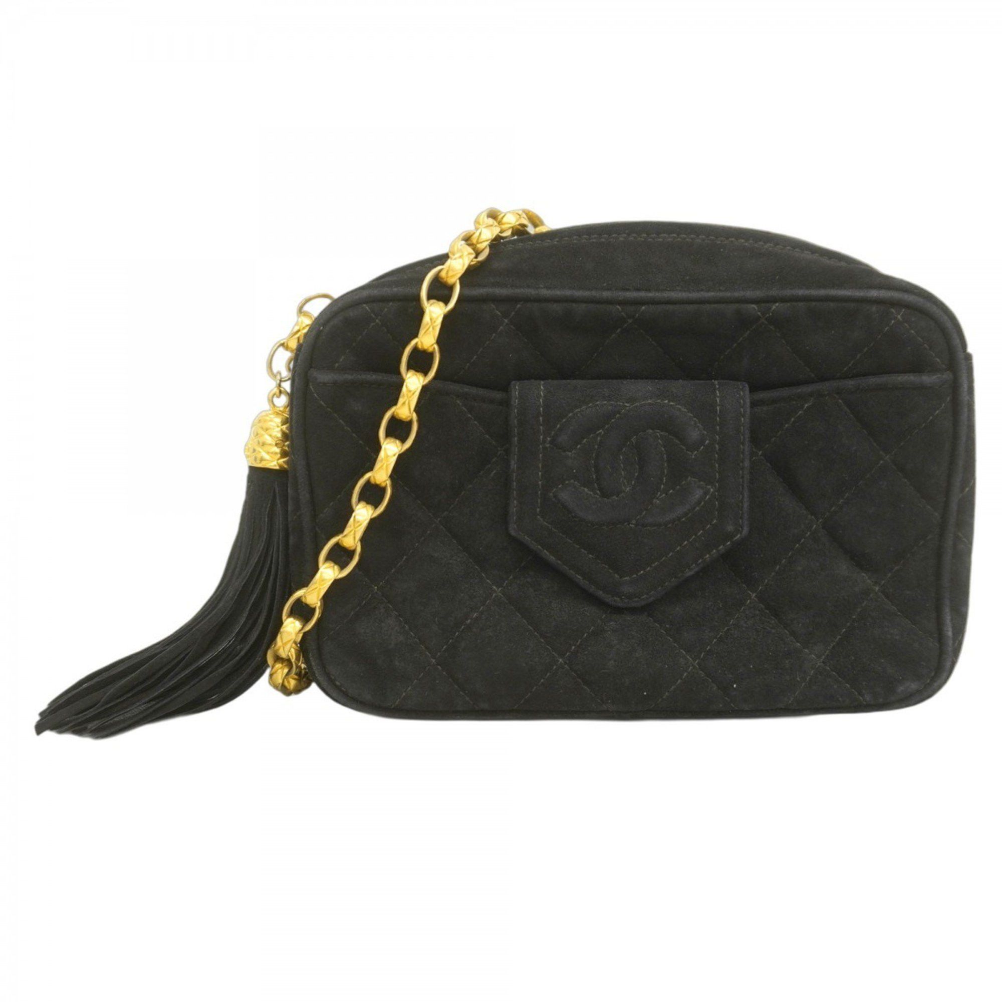 Chanel Shoulder Bag, Matelasse Chain Shoulder, Suede, Black, Women's