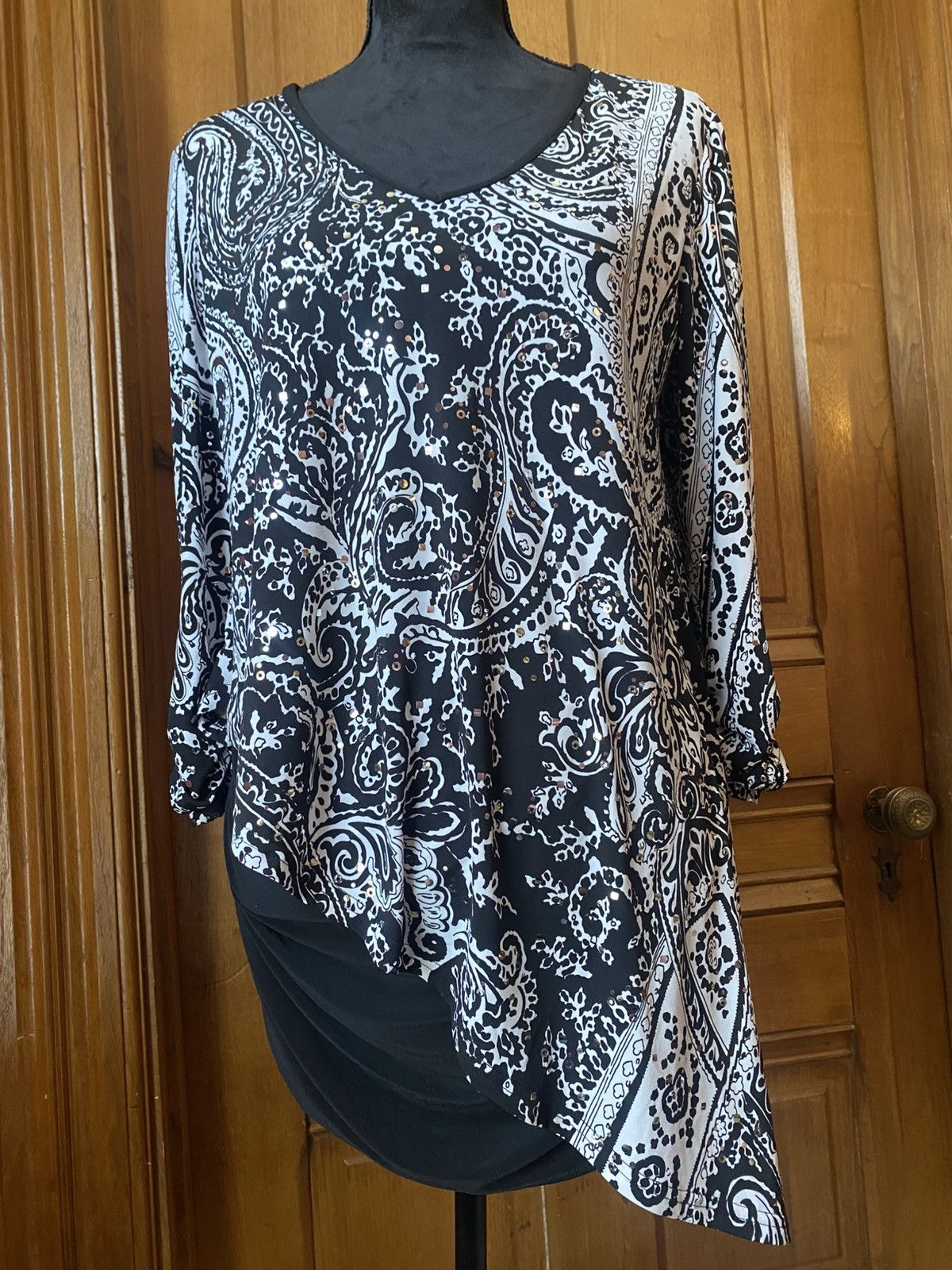 Joseph Ribkoff Joseph Ribkoff Women's Blk/White Paisley Layered Blouse Size XL / US 12-14 / IT 48-50 - 6 Thumbnail