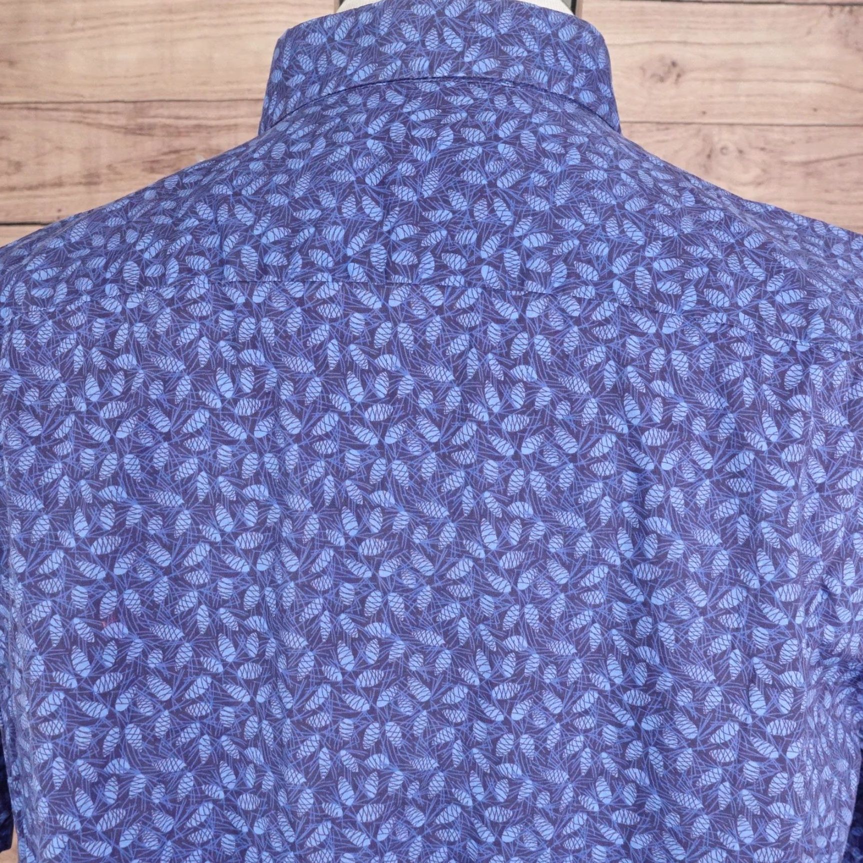 Vintage ZACHARY PRELL Button-Up Shirt Mens Large Blue Leaf Print Short Sleeve Casual Cotton Size US L / EU 52-54 / 3 - 5 Thumbnail