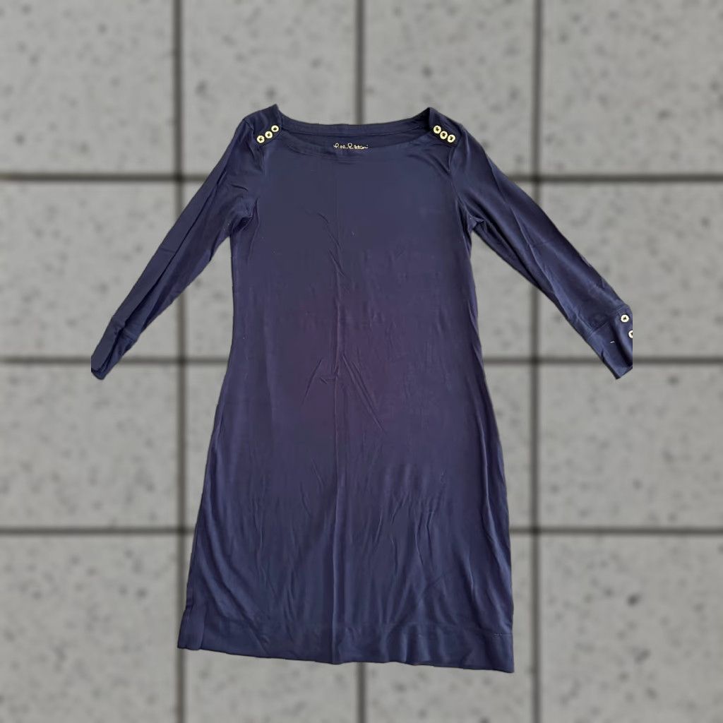 Lilly Pulitzer Lilly Pulitzer Dress XS Blue Striped Knit Lightweight T-Shirt Dress Long Sleeve Boat Neck Pullover Casual Party/Cocktail Travel Womens Size XS / US 0-2 / IT 36-38 - 1 Thumbnail