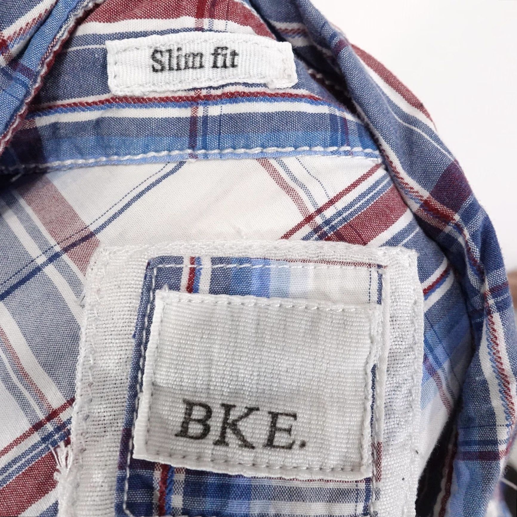 BKE BKE Shirt Mens Large White Blue Red Plaid Slim Fit Western Snap Front Casual Size US L / EU 52-54 / 3 - 6 Thumbnail