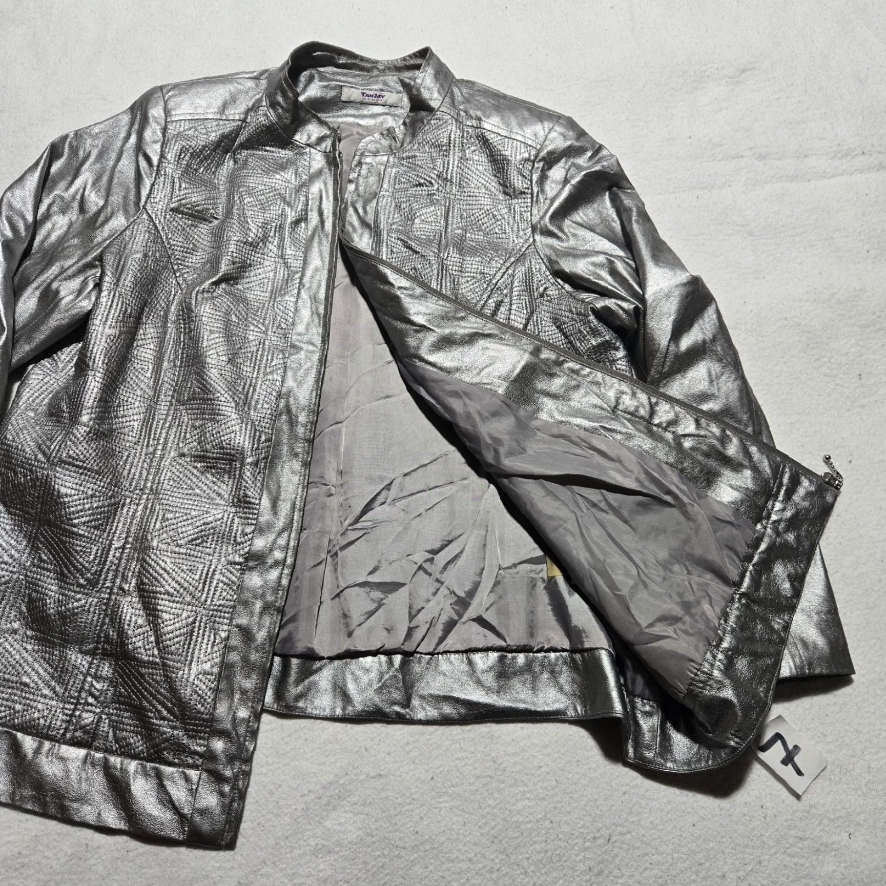 Vintage TANJAY Jacket Coat Perforated Full Zip Long Sleeve Adult Women Large Silver Size L / US 10 / IT 46 - 4 Thumbnail