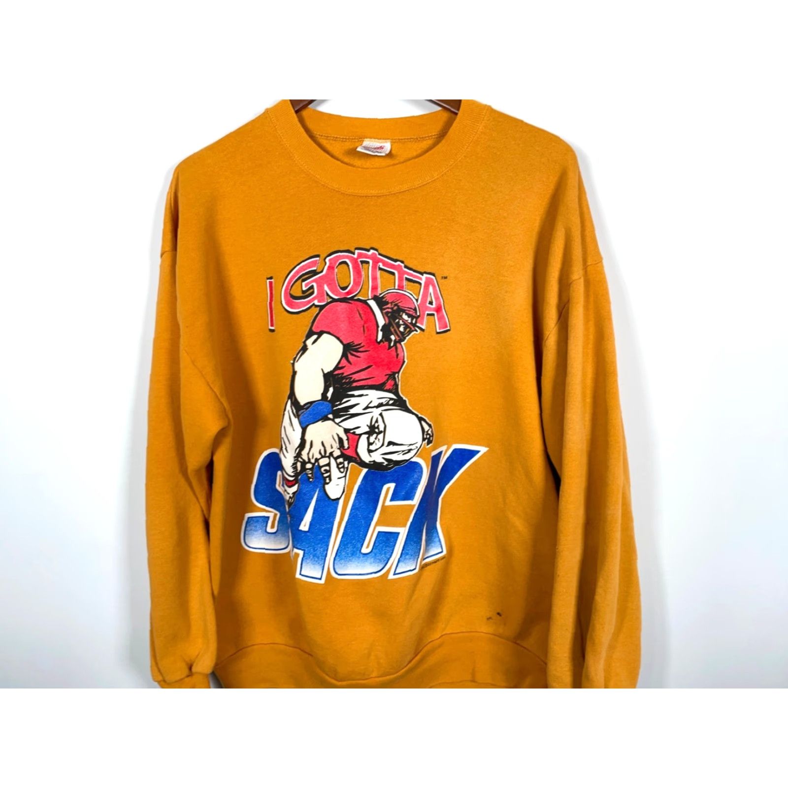 Jerzees VINTAGE Jerzees Football Sweatshirt Adult XL Dark Yellow Crewneck I Gotta Sack 50/50 Mens Sweatshirt Size US XL / EU 56 / 4 - 4 Thumbnail