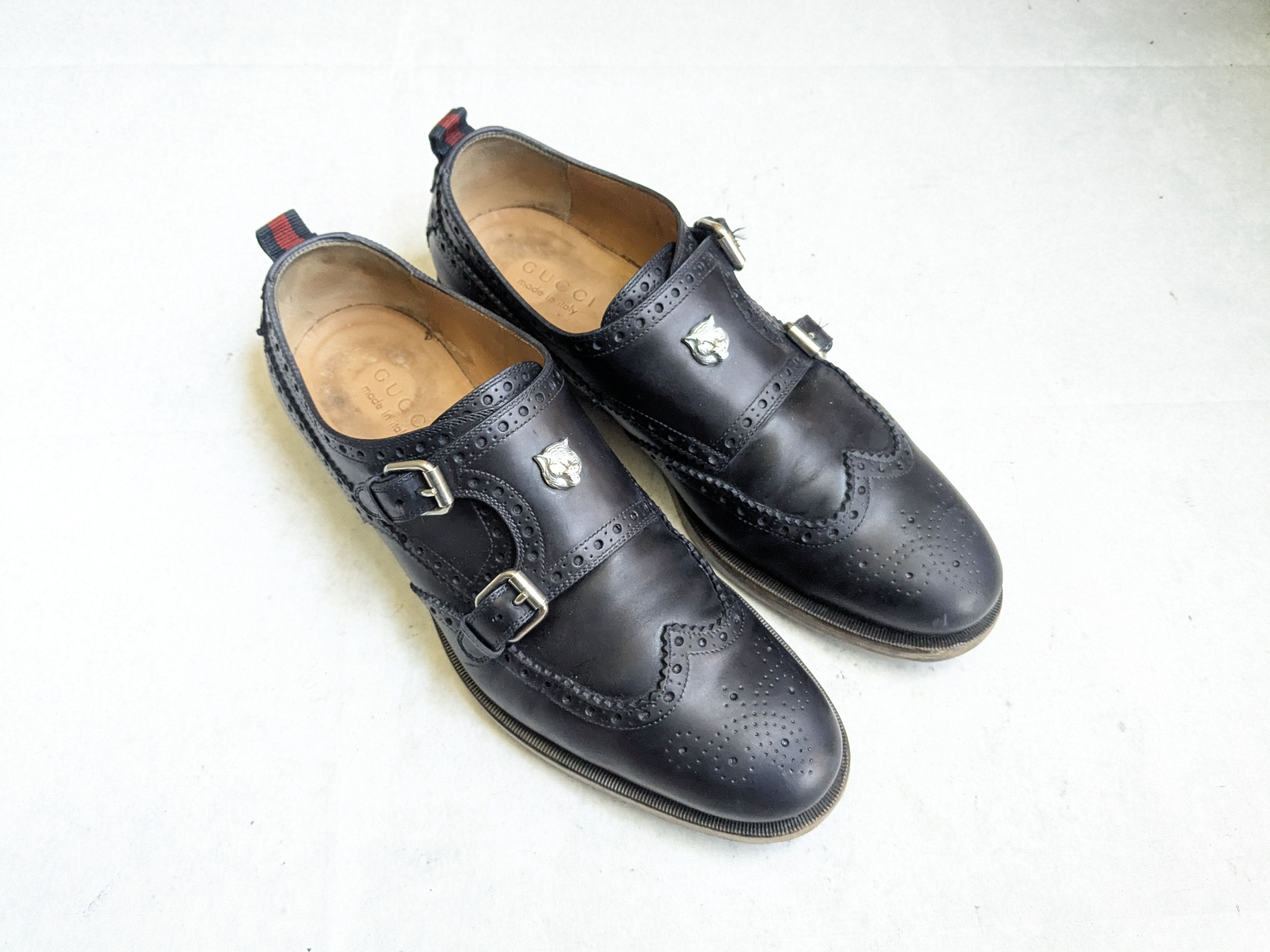 Gucci Gucci Double Monkstrap Brogues Navy Blue 10 Leather Size US 10 / EU 43 - 1 Thumbnail