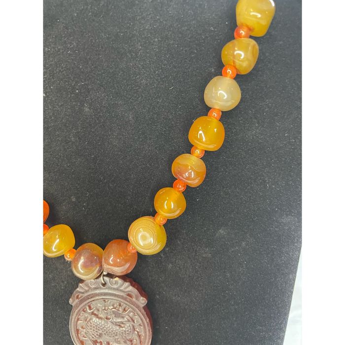 Vintage Carved Asian Carnelian Beaded Dragon Chinese Necklace | Grailed