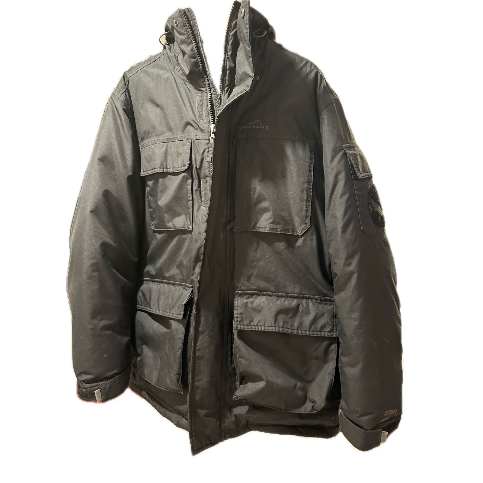 Eddie Bauer Men's Large Down Parka Black WeatherEdge Goose Feather Hood Size US L / EU 52-54 / 3 - 2 Thumbnail