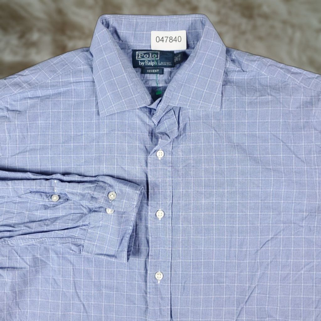 Ralph Lauren Ralph Lauren Shirt 17.5 Blue Plaid Dress Button Up Long Sleeve Mens Size 46R - 1 Thumbnail