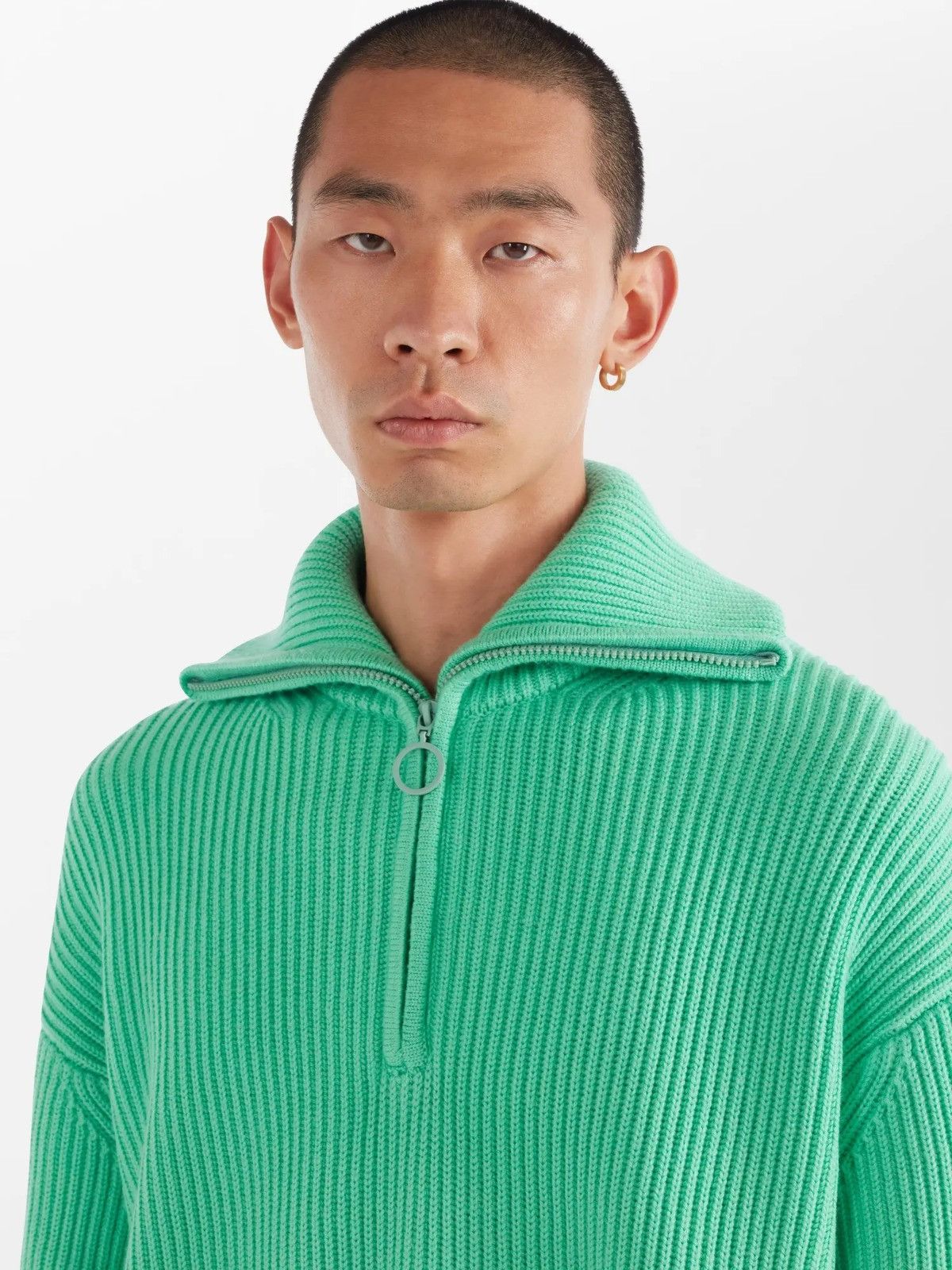 Studio Nicholson o1mle0325 5Gg Fisherman Rib Knit Half Zip Jumper Jade Green Size US XL / EU 56 / 4 - 6 Thumbnail
