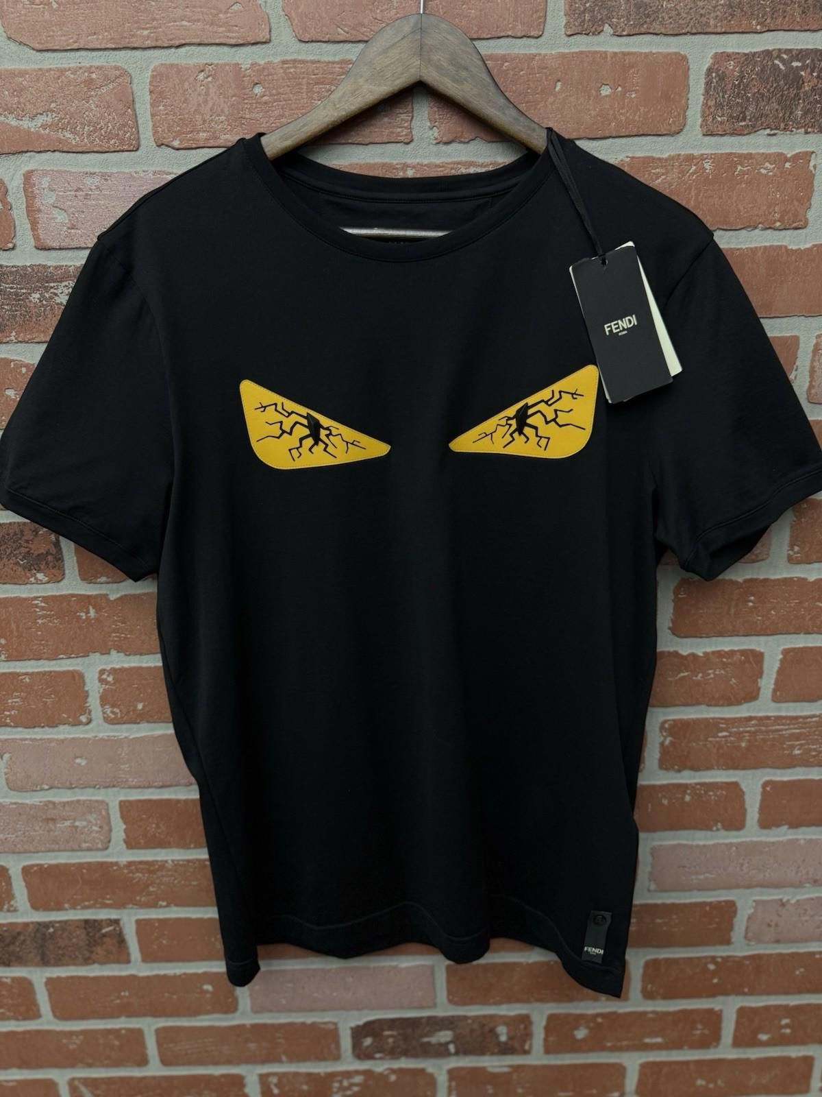 FENDI (Large) Black Cotton Gold Eyes Monster Eye T-Shirt NEW
