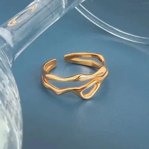Other Gold Color Irregular Hollow Double Line Adjustable Ring Size ONE SIZE - 1 Thumbnail