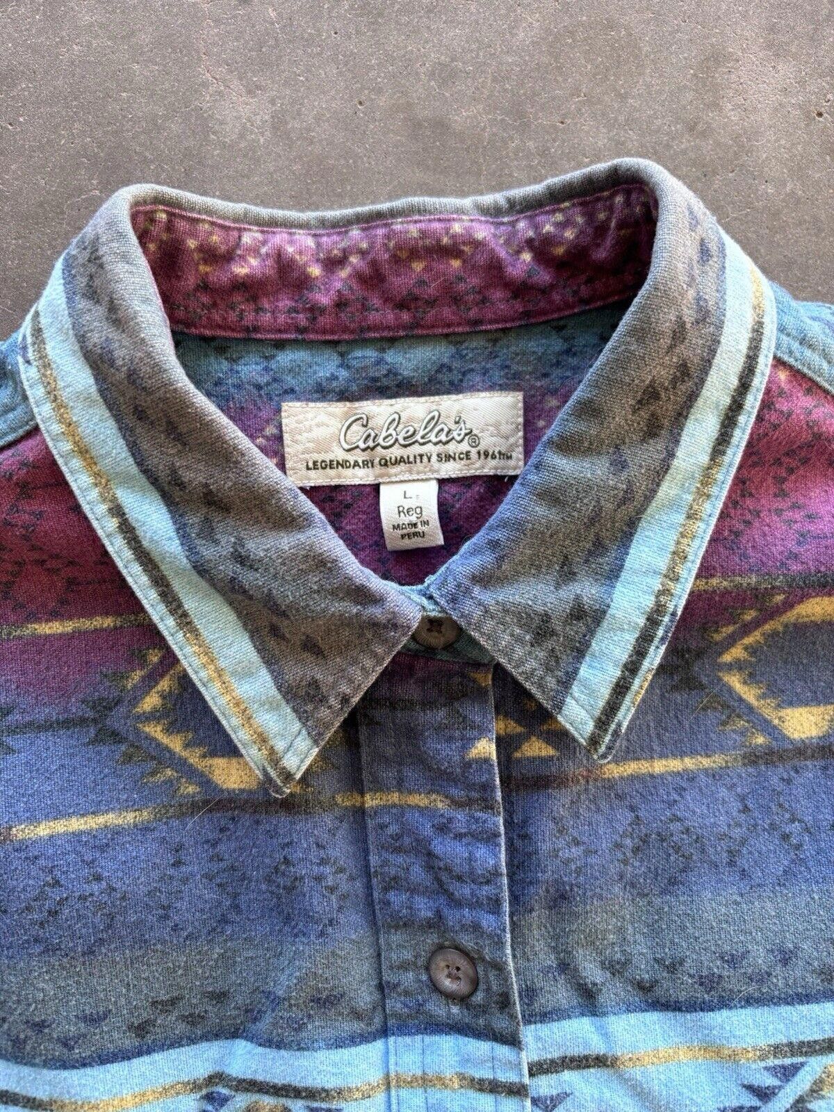 Cabelas × Vintage Cabelas Blue Aztec Striped Chamois Flannel Shirt Women Large Size L / US 10 / IT 46 - 5 Thumbnail