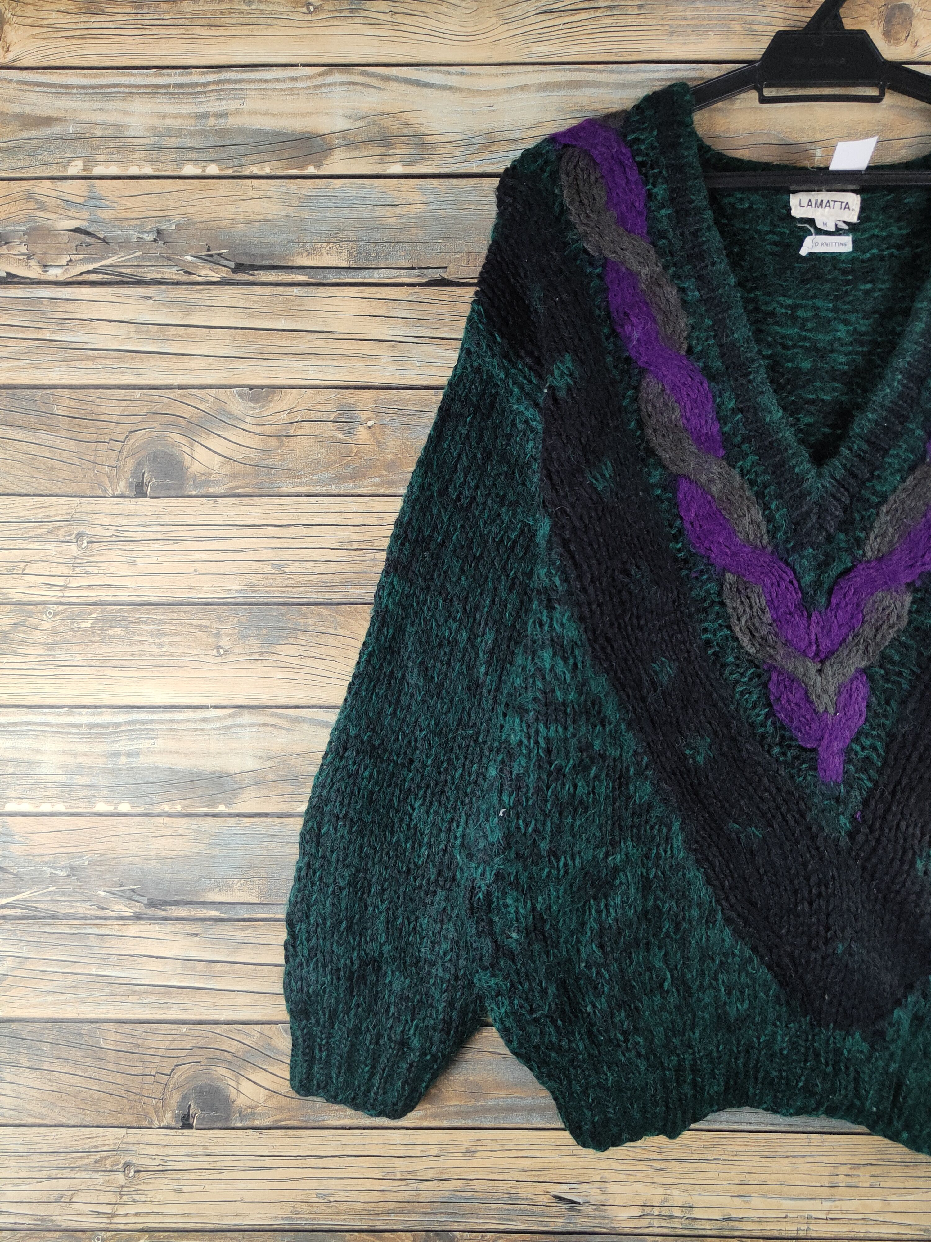 Handmade DL Japan hand knitting vintage Green Sweatshirts #46-436 Size US M / EU 48-50 / 2 - 3 Thumbnail