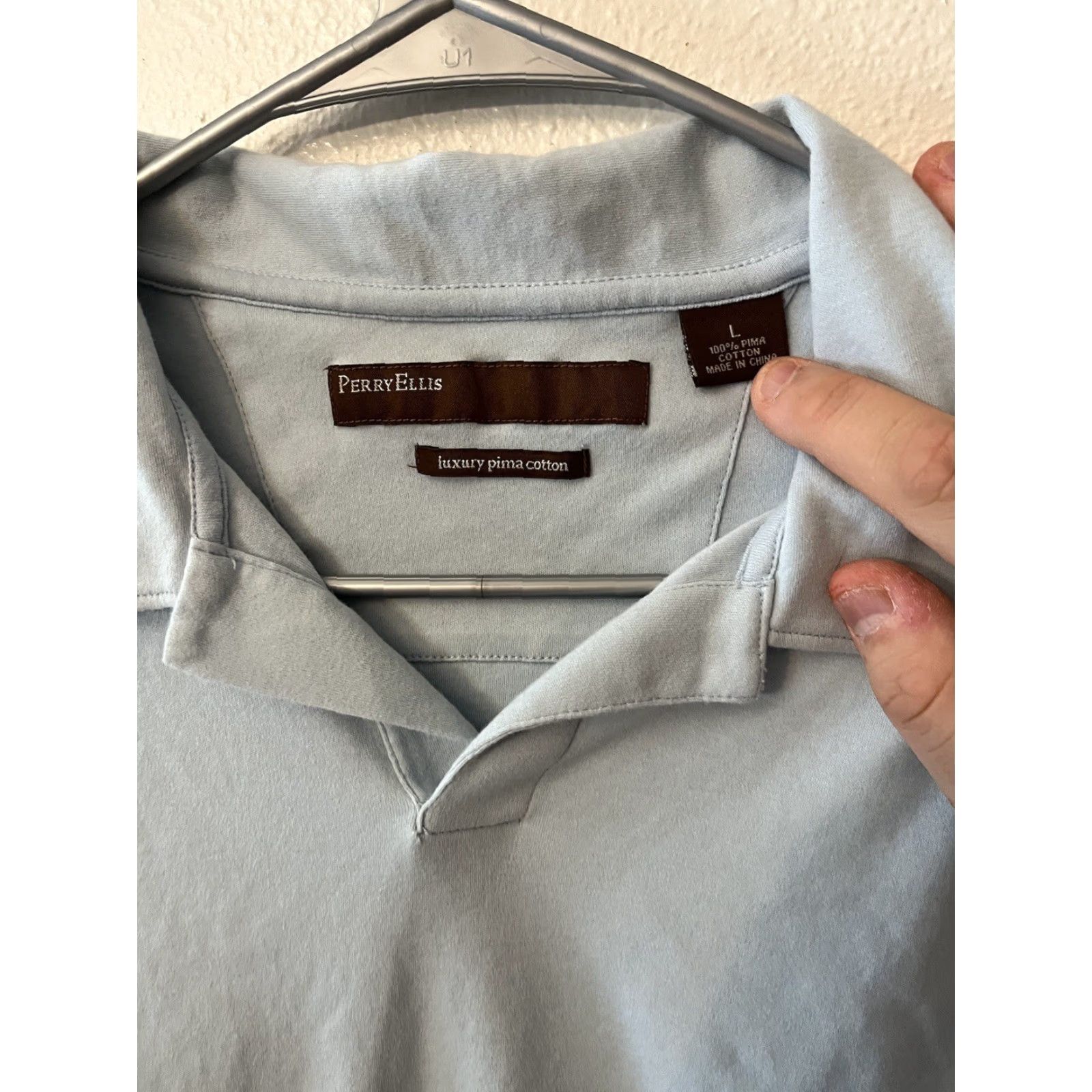 Perry Ellis VINTAGE Perry Ellis Polo Shirt Men L Blue Pima Cotton Solid 90s Concert Edition Mens Size US L / EU 52-54 / 3 - 3 Thumbnail