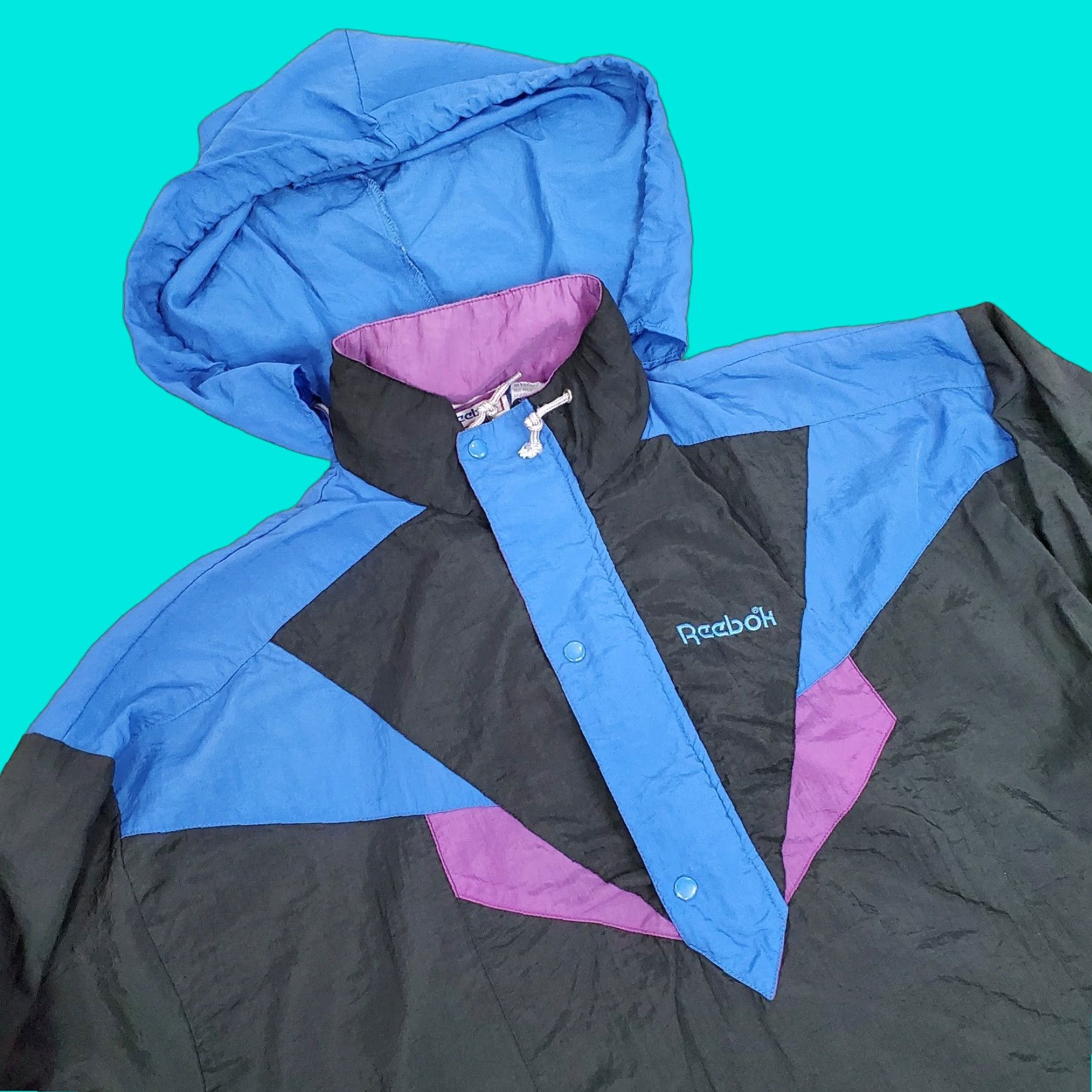Reebok VINTAGE Reebok Jacket Mens Medium Black Blue Windbreaker Pullover 90s Y2K Coat Size US M / EU 48-50 / 2 - 1 Thumbnail