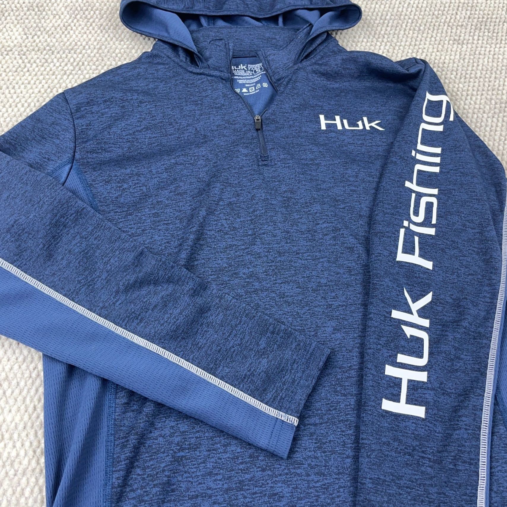 Vintage HUK Icon X Hoodie Men Small Blue 1/4 Zip Lightweight Pullover Sweatshirt Knit Zip Hooded Jersey Logo Outdoor Fishing Nature All Seasons Mens Size US S / EU 44-46 / 1 - 3 Thumbnail