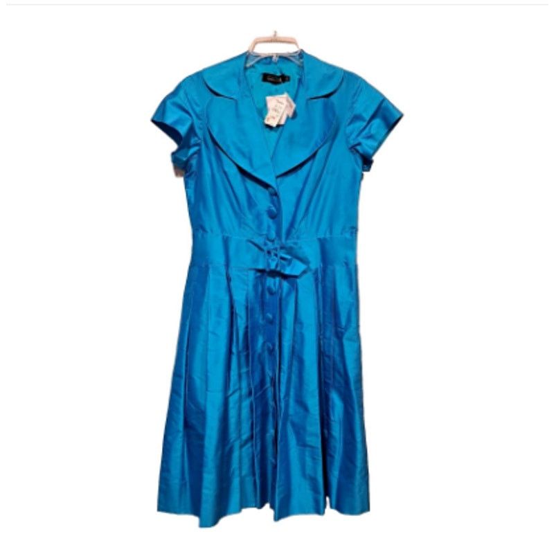 Rickie Freeman Teri Jon Blue 100% Silk Cocktail Dress 14 New