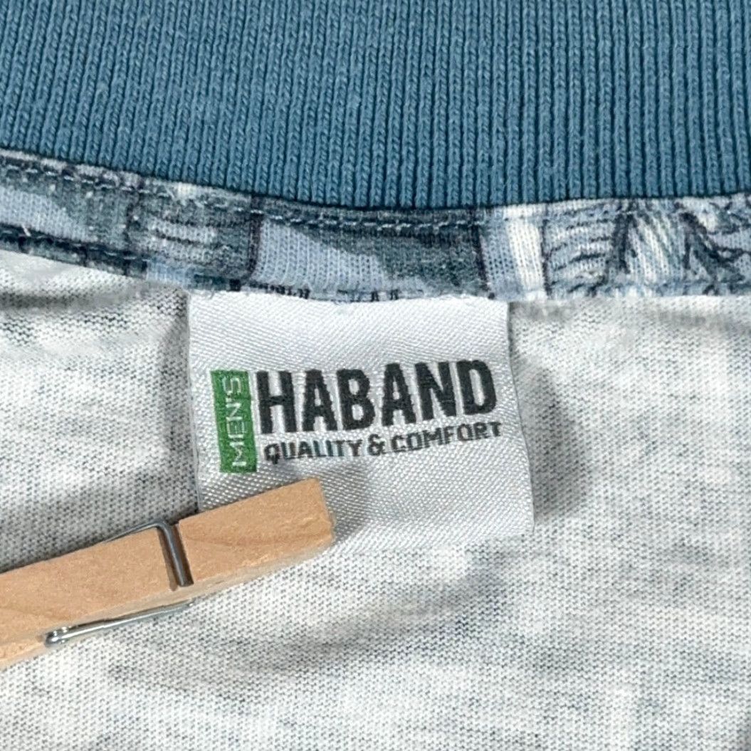 Haband VINTAGE Haband Polo Shirt Adult LARGE Blue Bamboo Geometric Leaves Banded 90s Mens Size US L / EU 52-54 / 3 - 4 Thumbnail